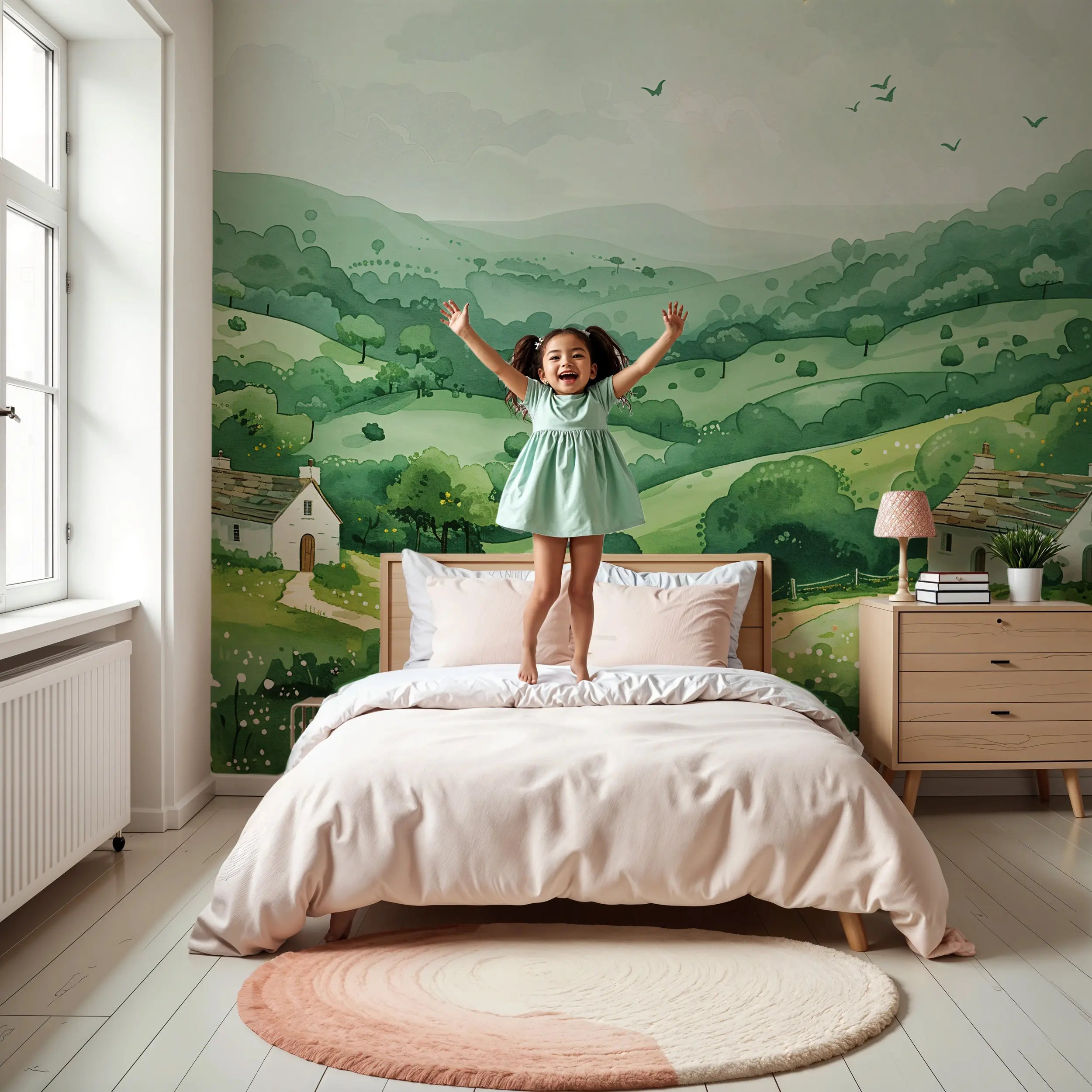 English countryside mural for nursery