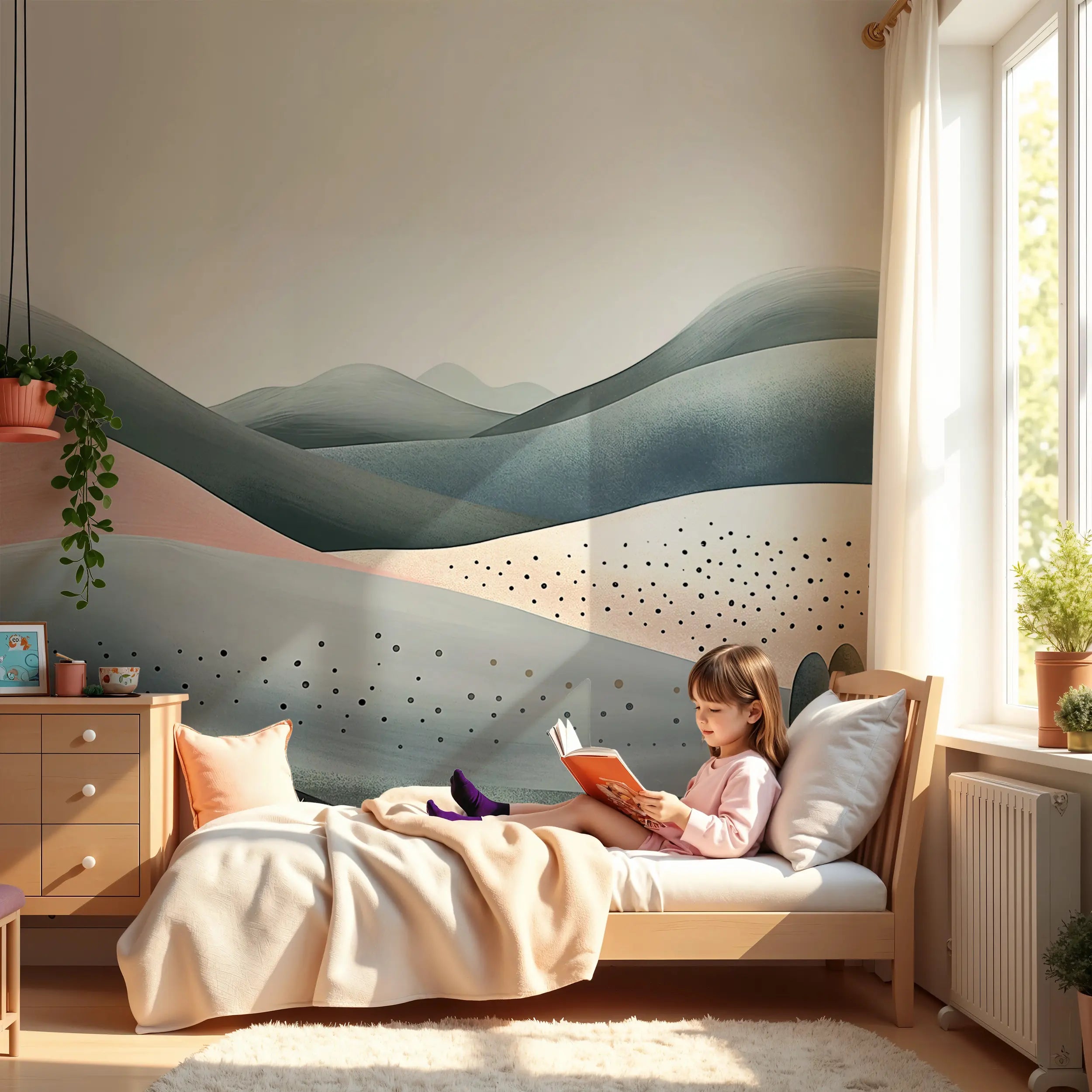Hills and trees watercolour wall decal