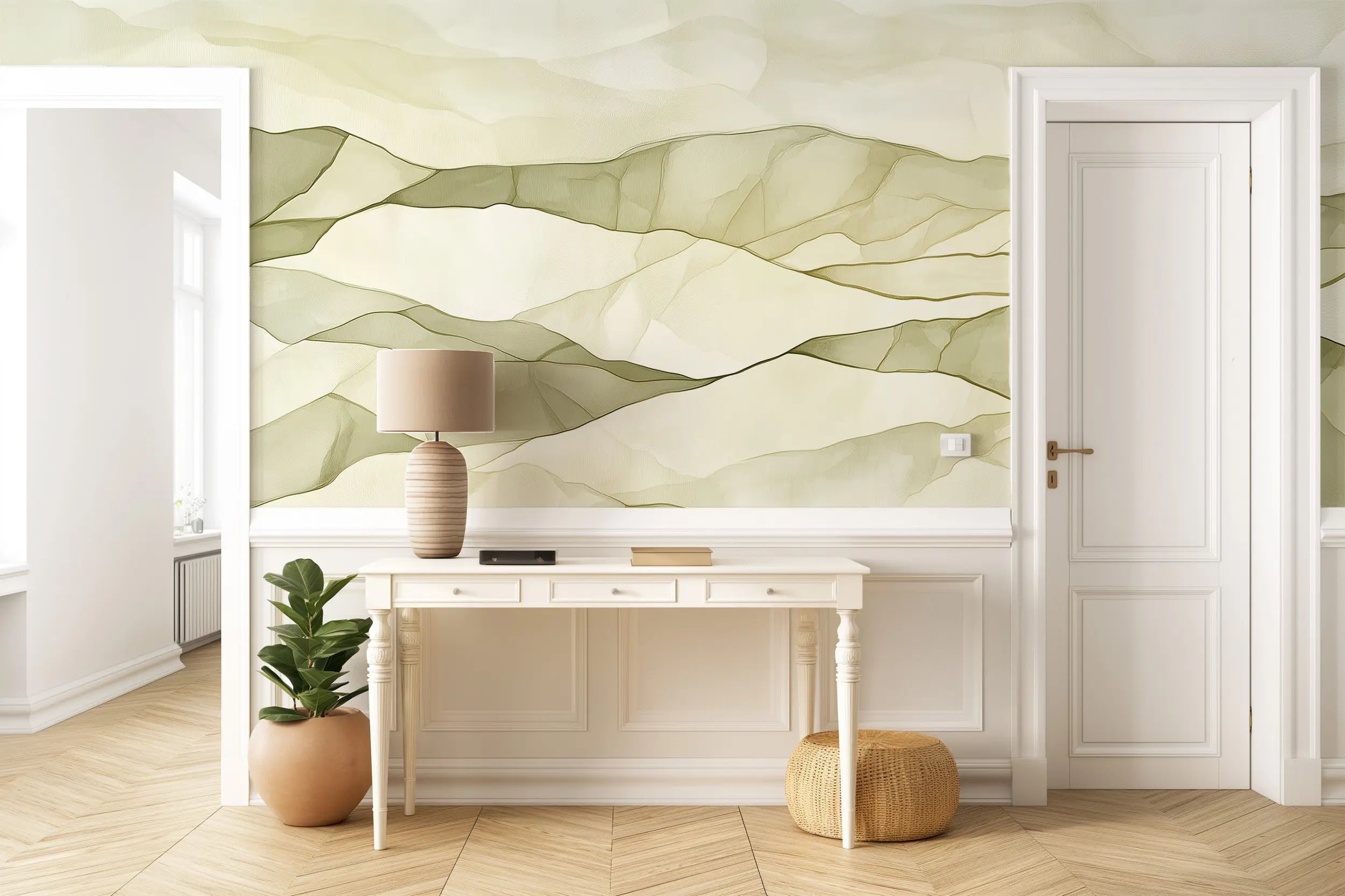 Beige and olive textured wallpaper