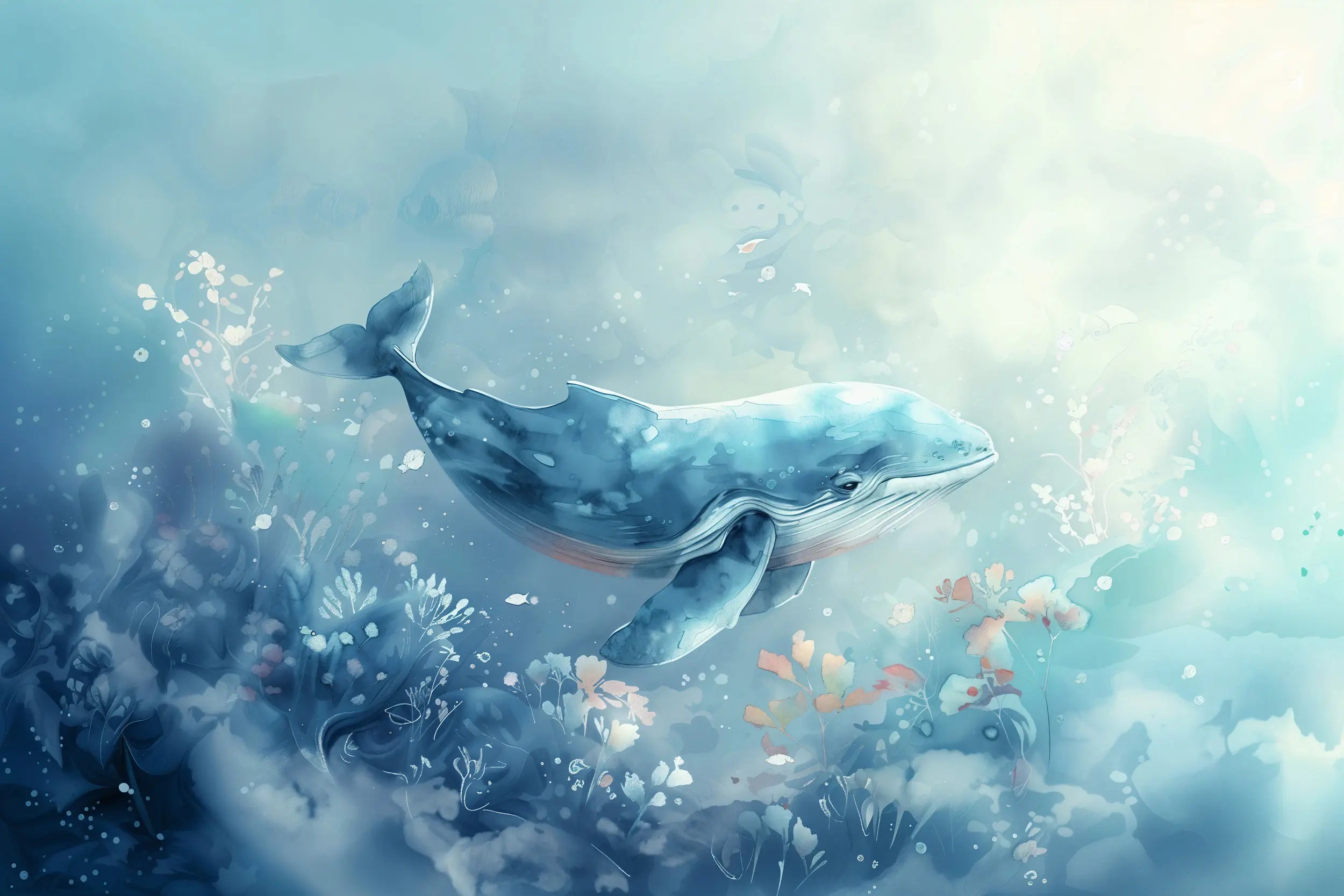 Kids room watercolour whale wallpaper