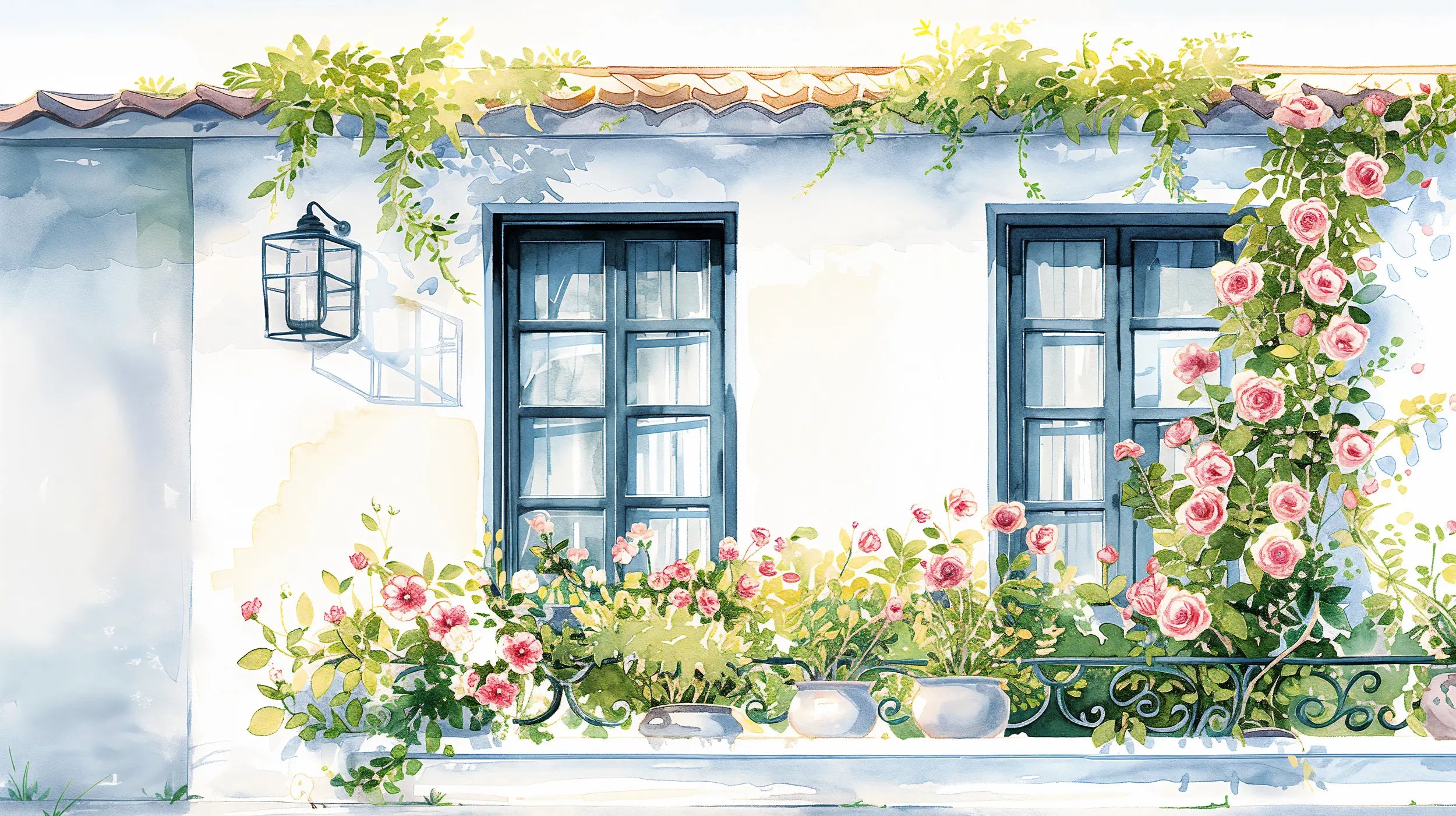 Rose garden watercolor wall art