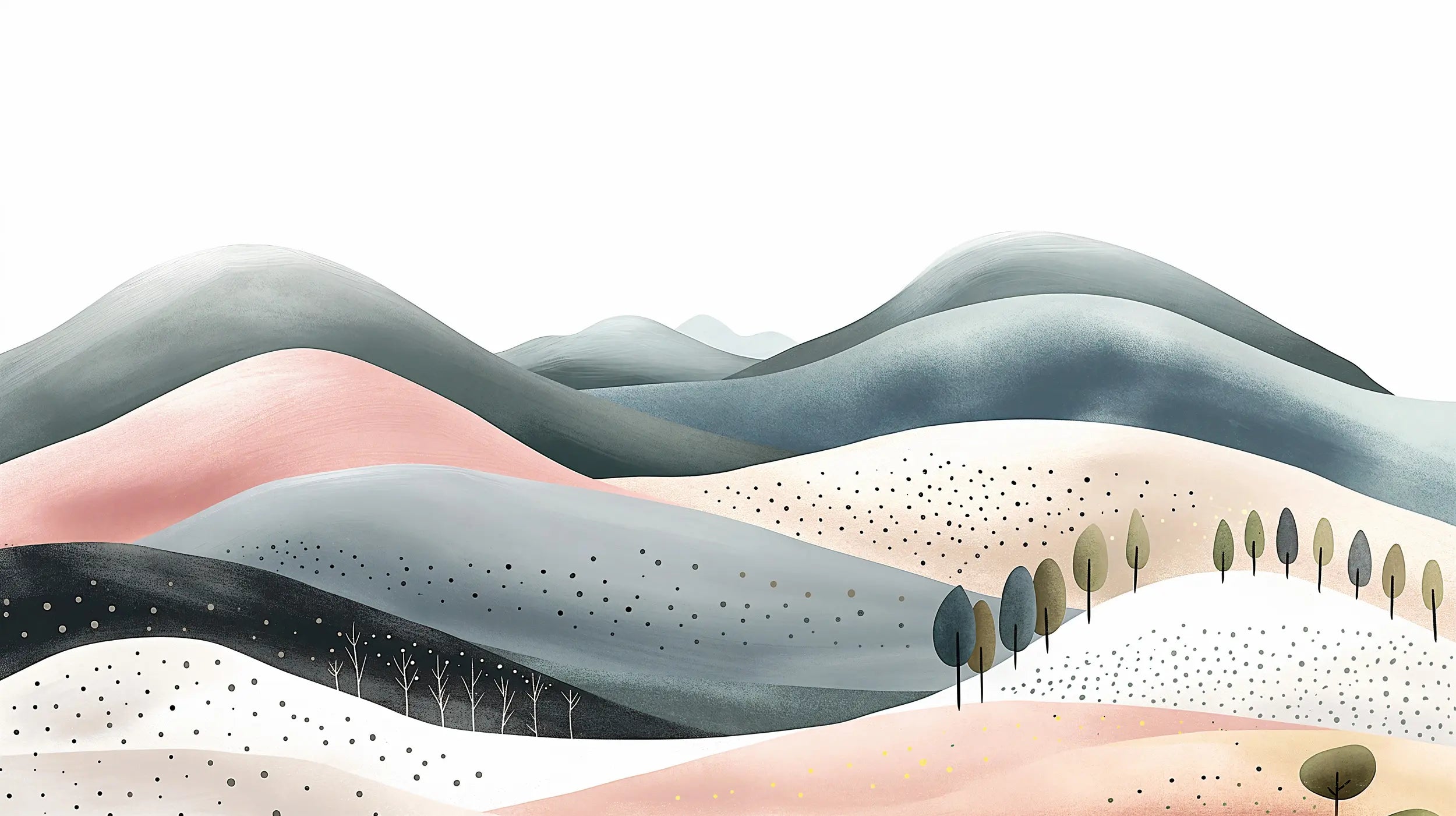 Pastel hills watercolour mural for nursery