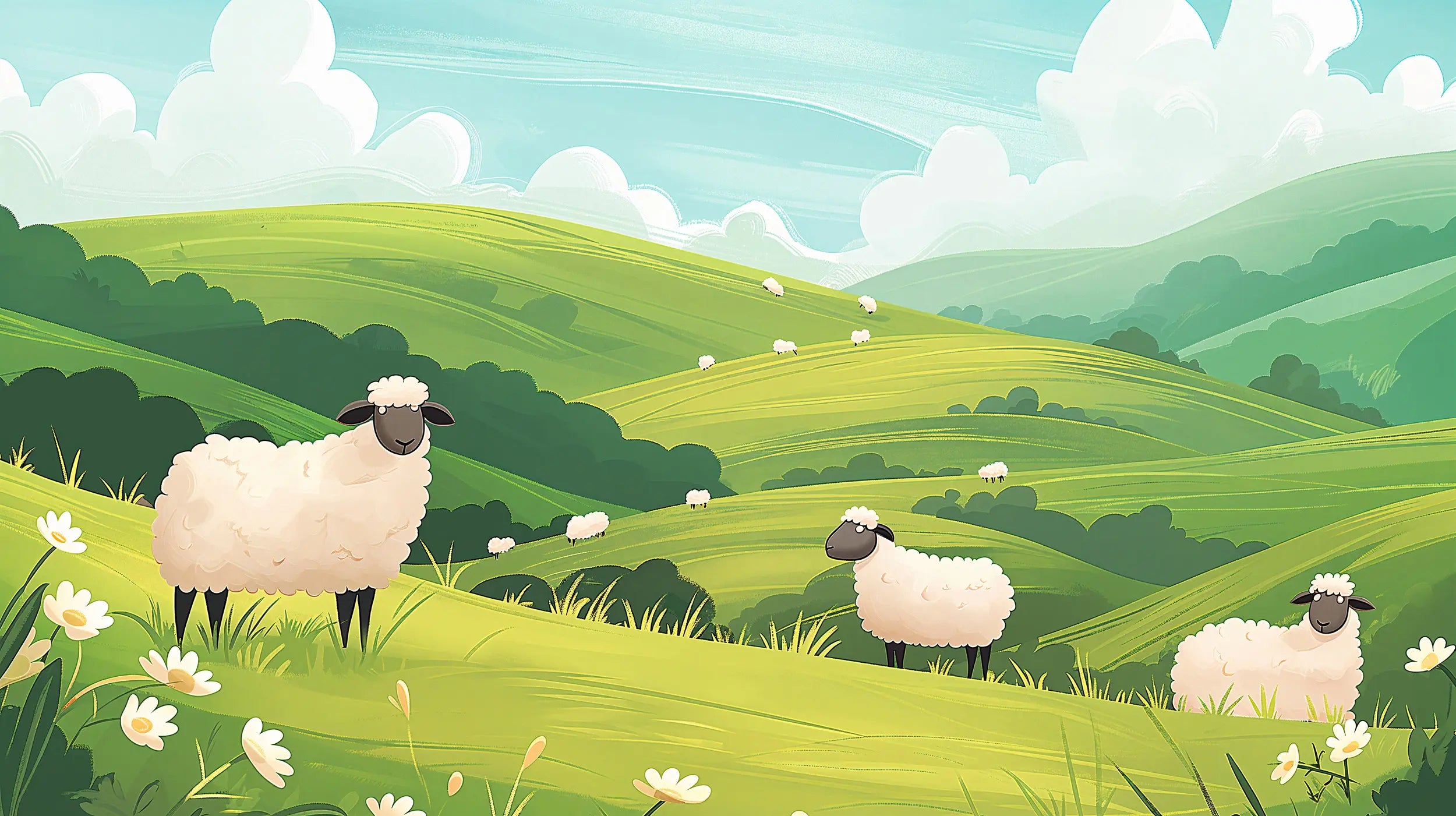 Green hills sheep mural for kids room