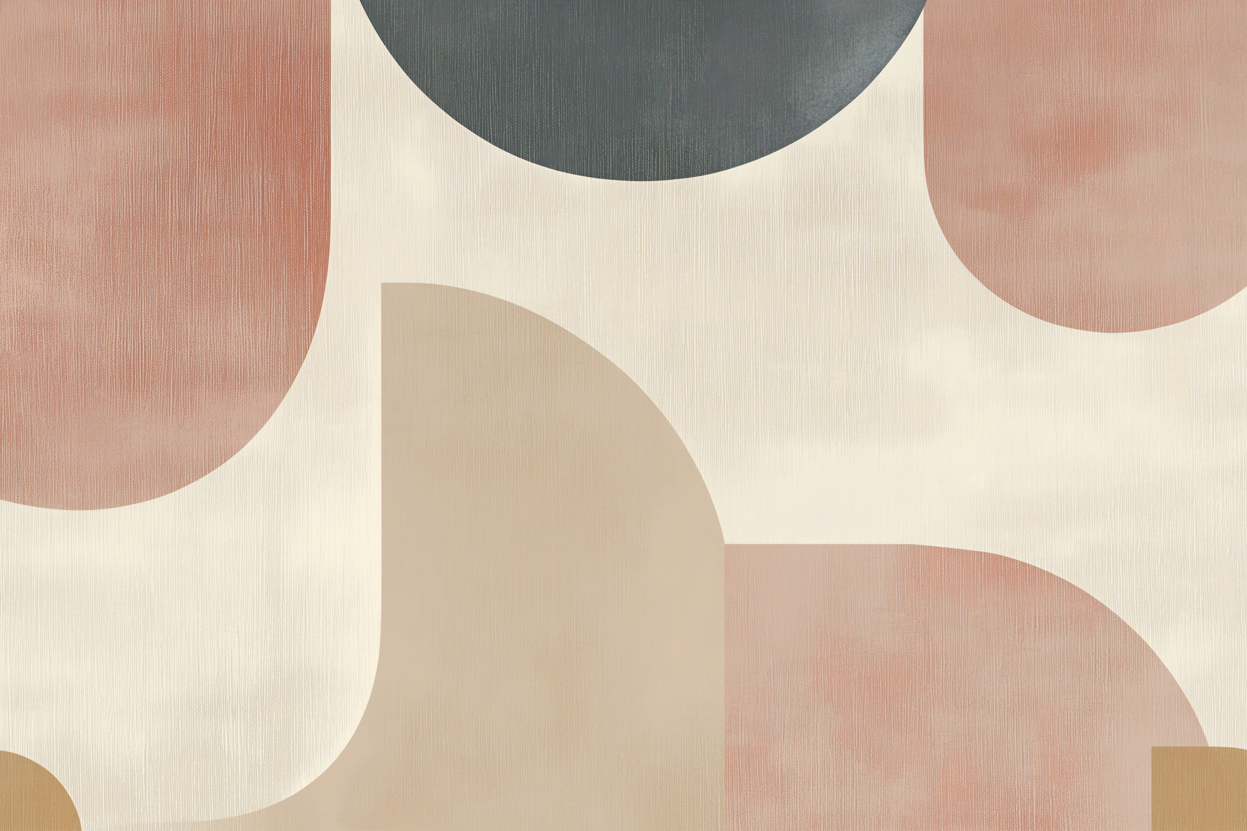 Abstract geometric mural in terracotta charcoal beige tones with flowing curved shapes for modern office decor in a contempor