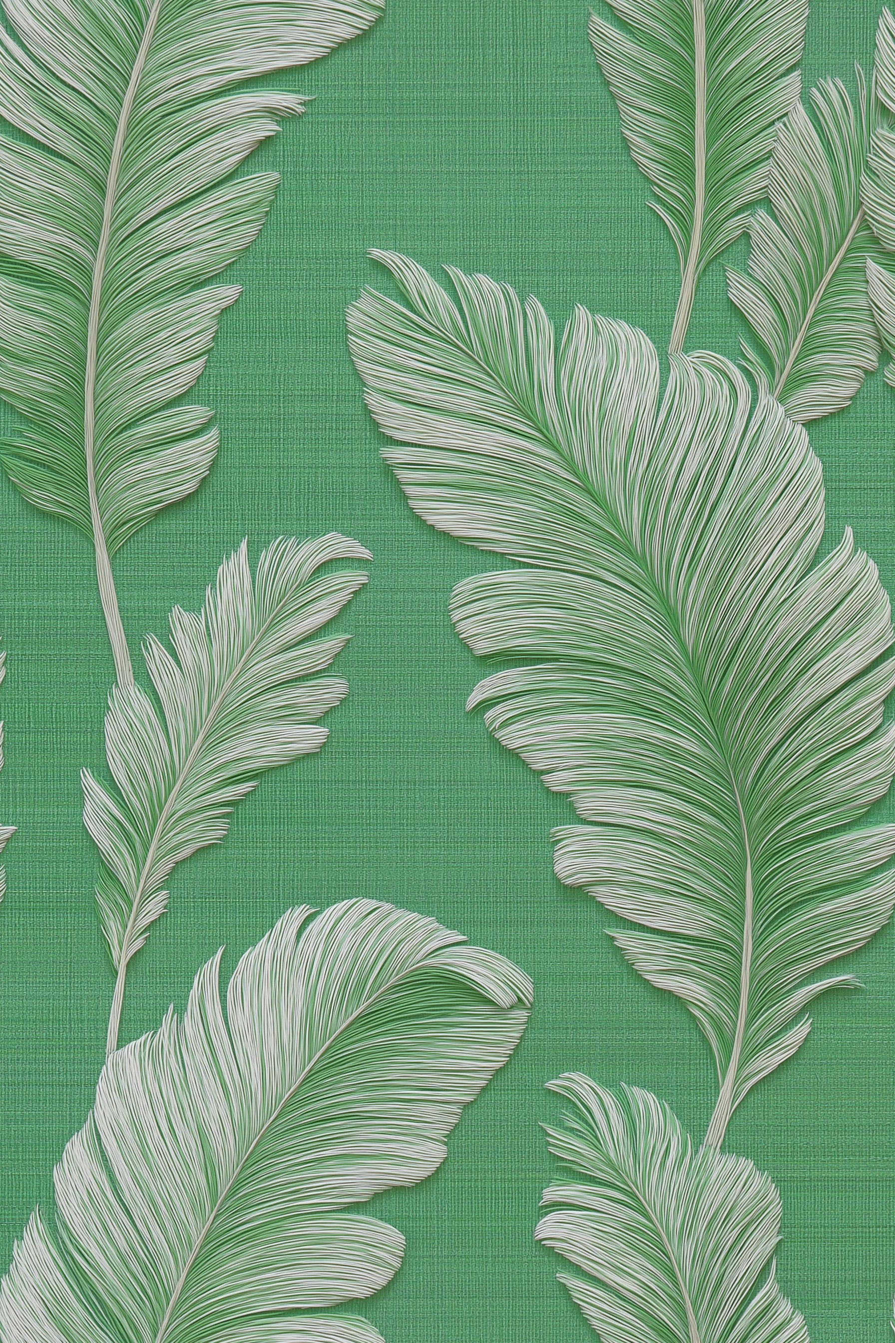 Green palm leaves wallpaper with cream and white fronds on a rich emerald green background, tropical self-adhesive peel and stick design for living