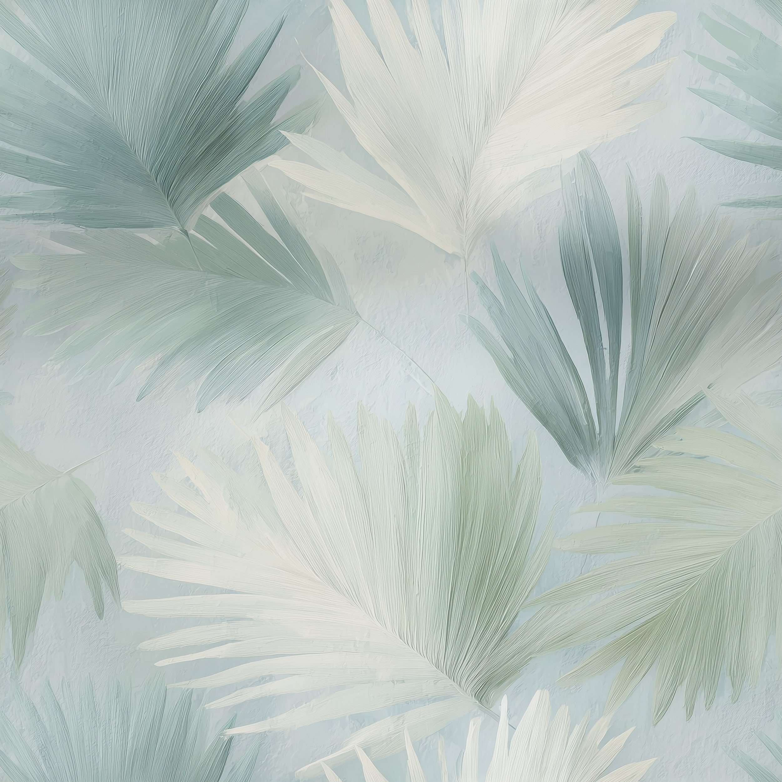 Soft sage green and cream tropical palm leaves wallpaper with a seamless self-adhesive design for bedroom or living room deco