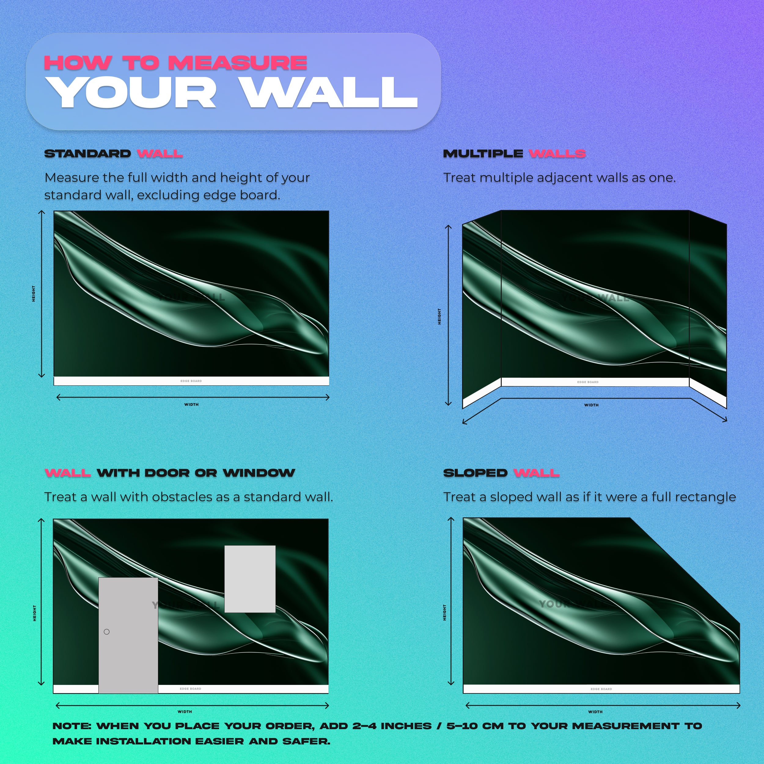 Emerald abstract flow mural with liquid curves in a modern peel and stick wall decor setting green tones on a blue gradient b