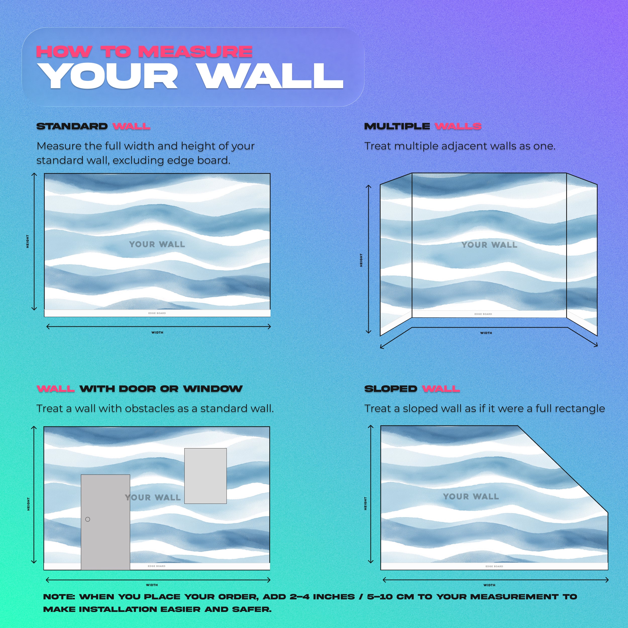 Blue abstract wave mural peel and stick artwork with flowing water pattern in a modern interior setting color palette blue an