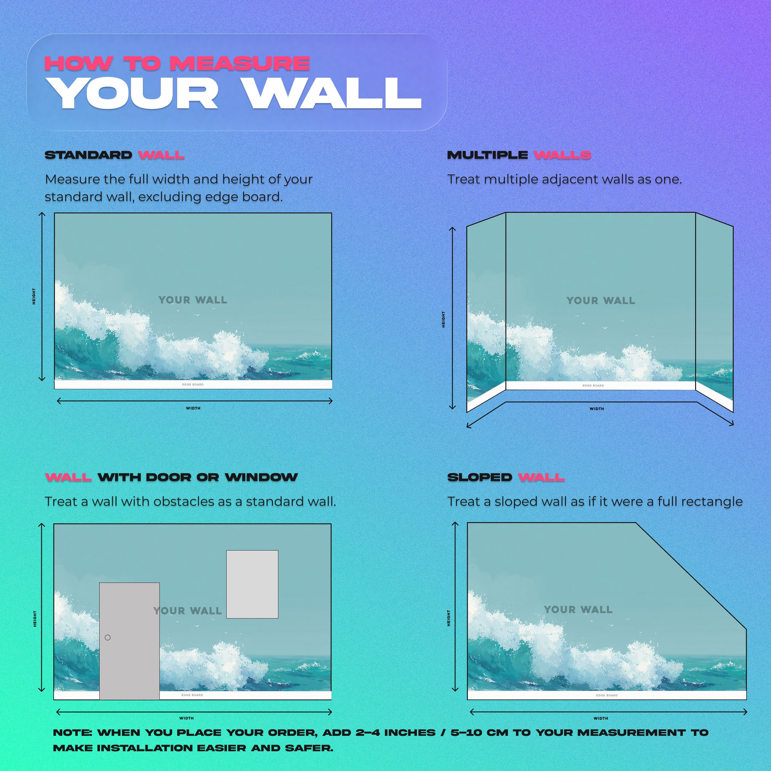 Ocean wave mural with turquoise water and white foam featuring flying birds in a coastal bedroom setting, peel and stick wall