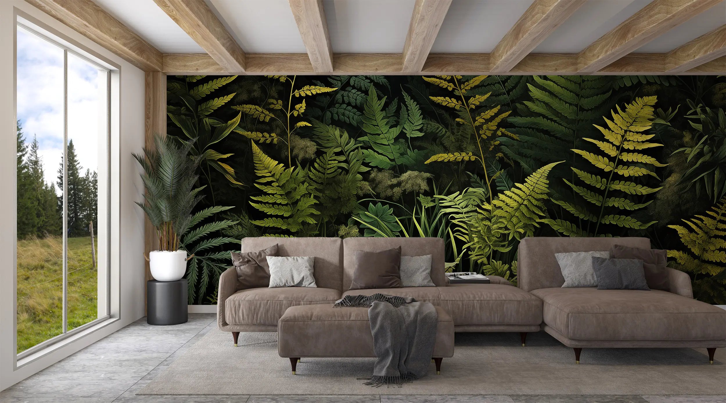 Renter-Friendly Dark Green Wall Mural