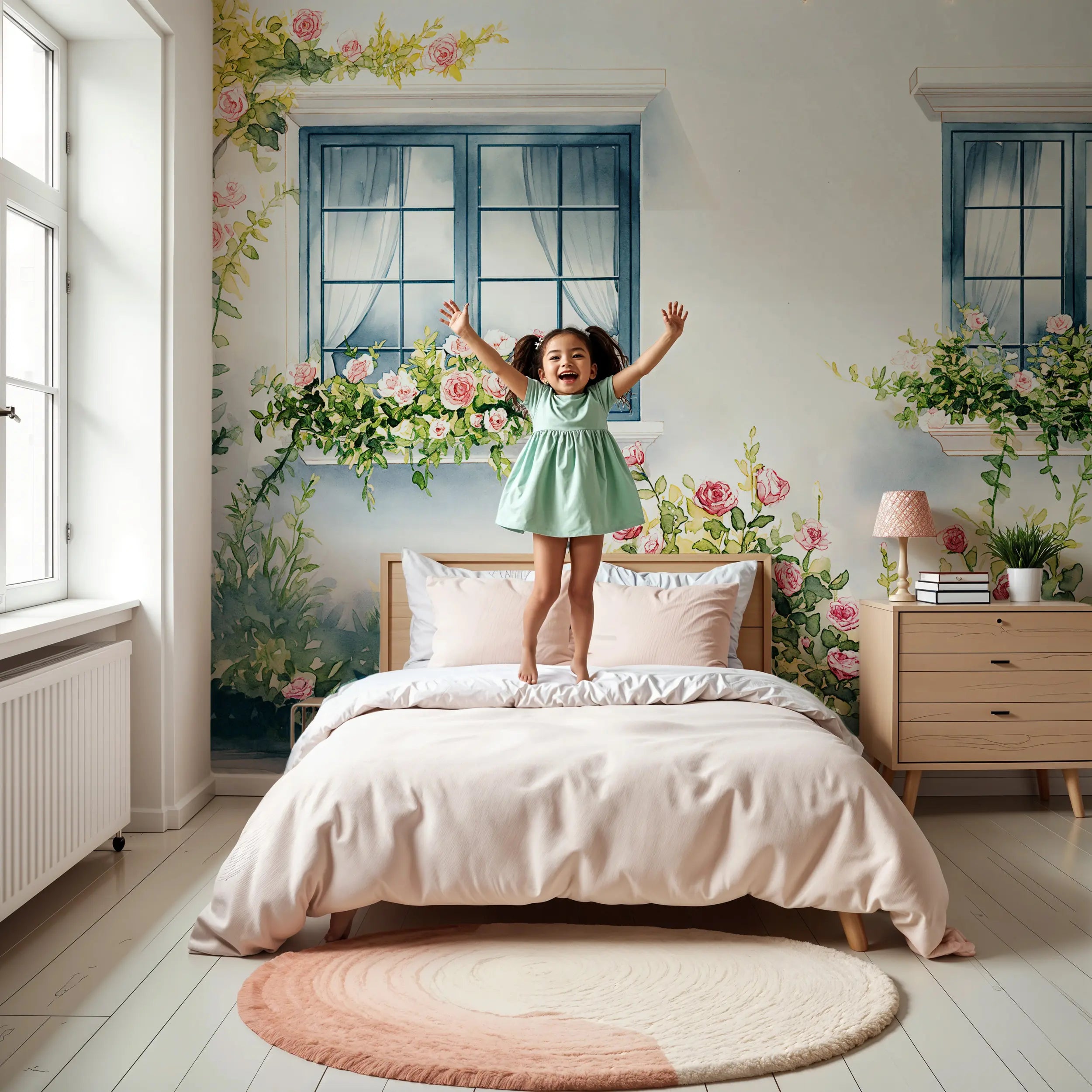 Pink floral cottage mural for nursery