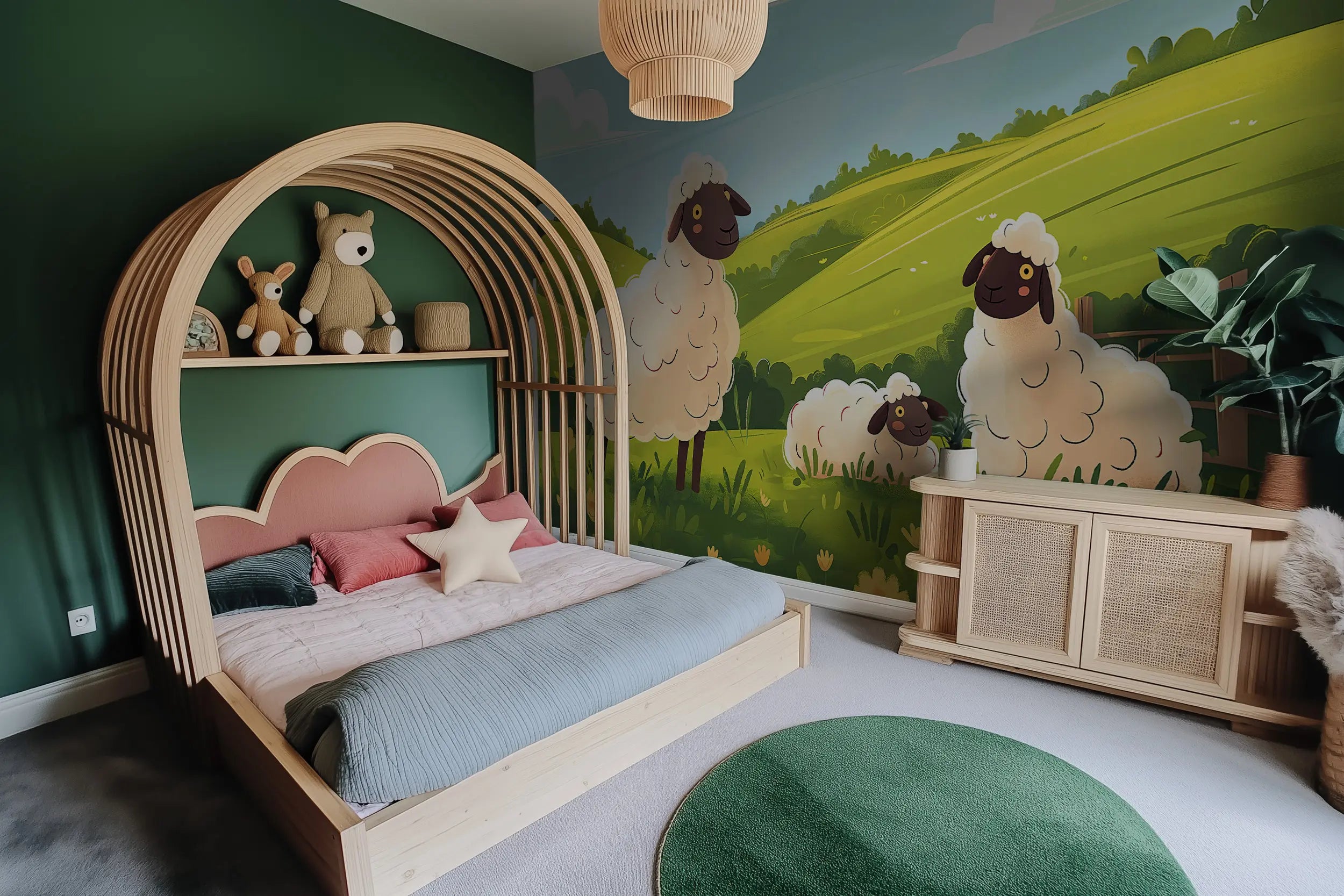 Pastel landscape mural for nursery