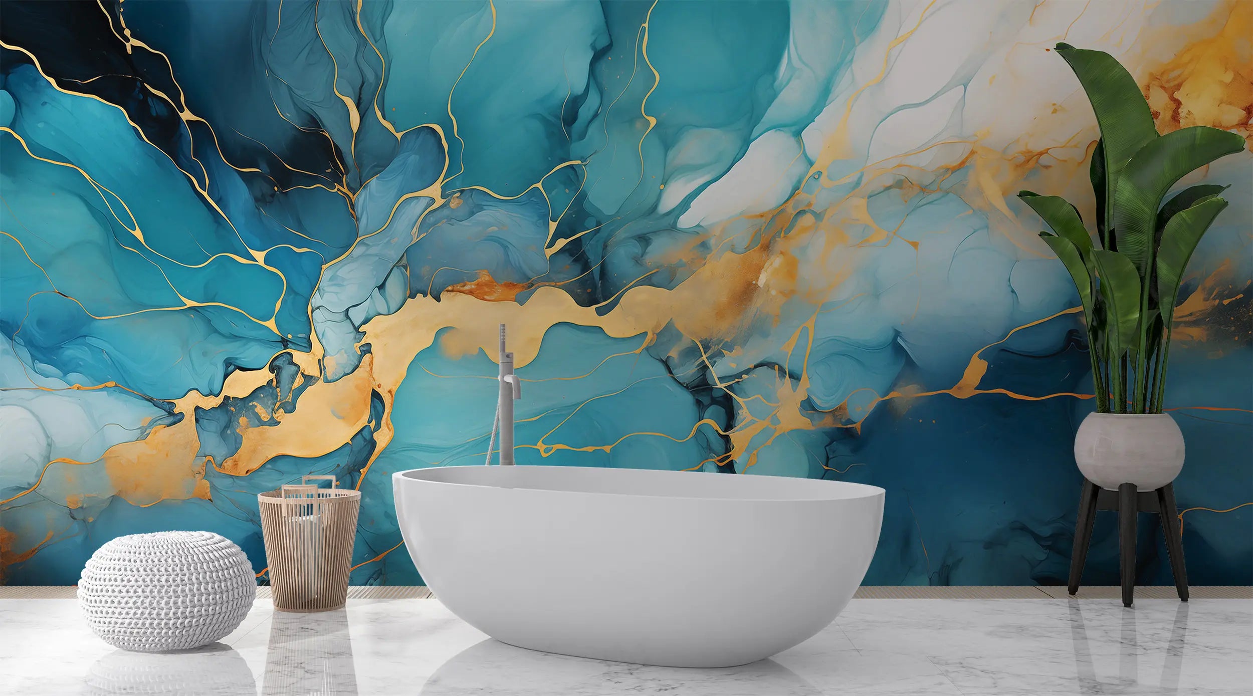 Modern Interior Design with Marble Wallpaper
