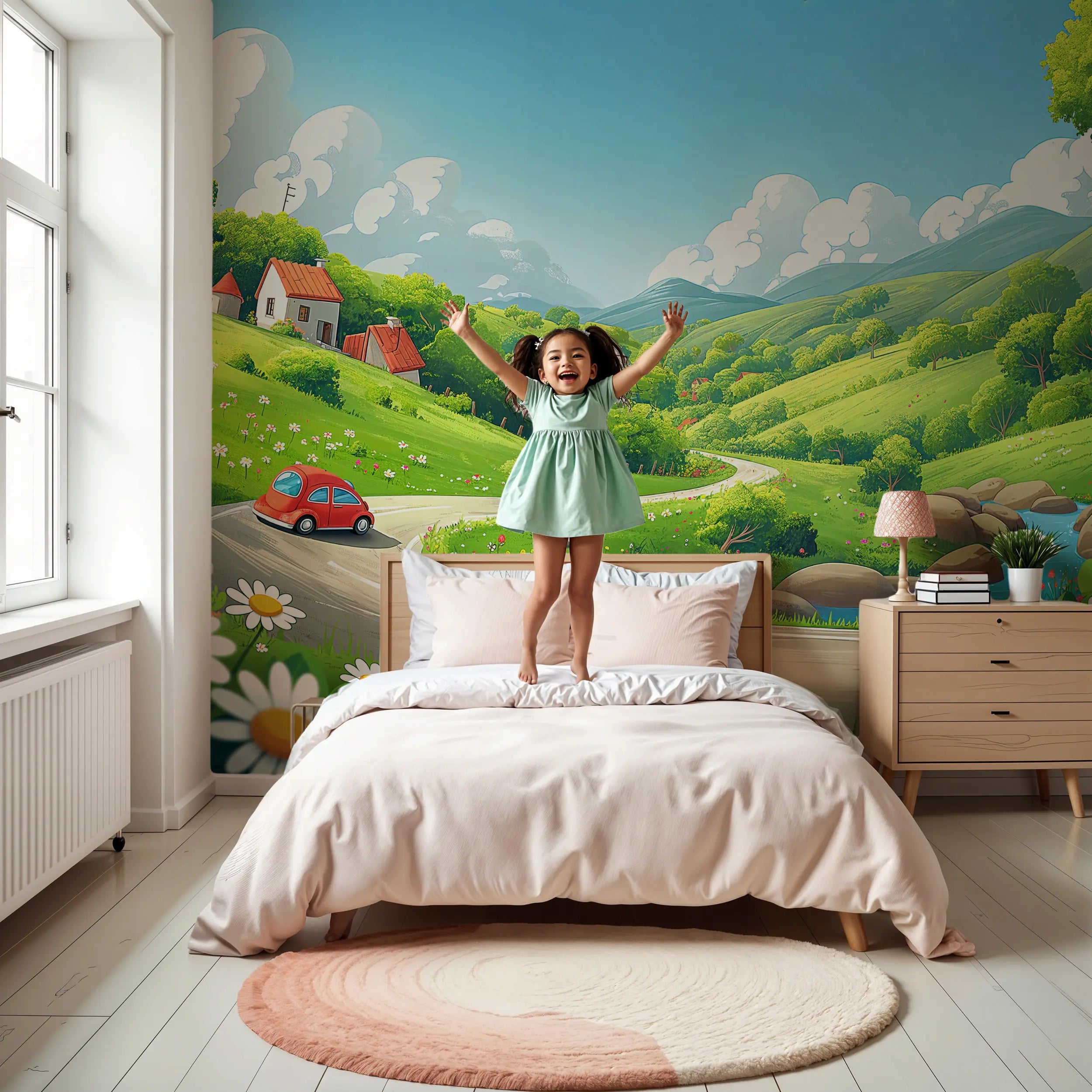 Countryside adventure mural for kids room