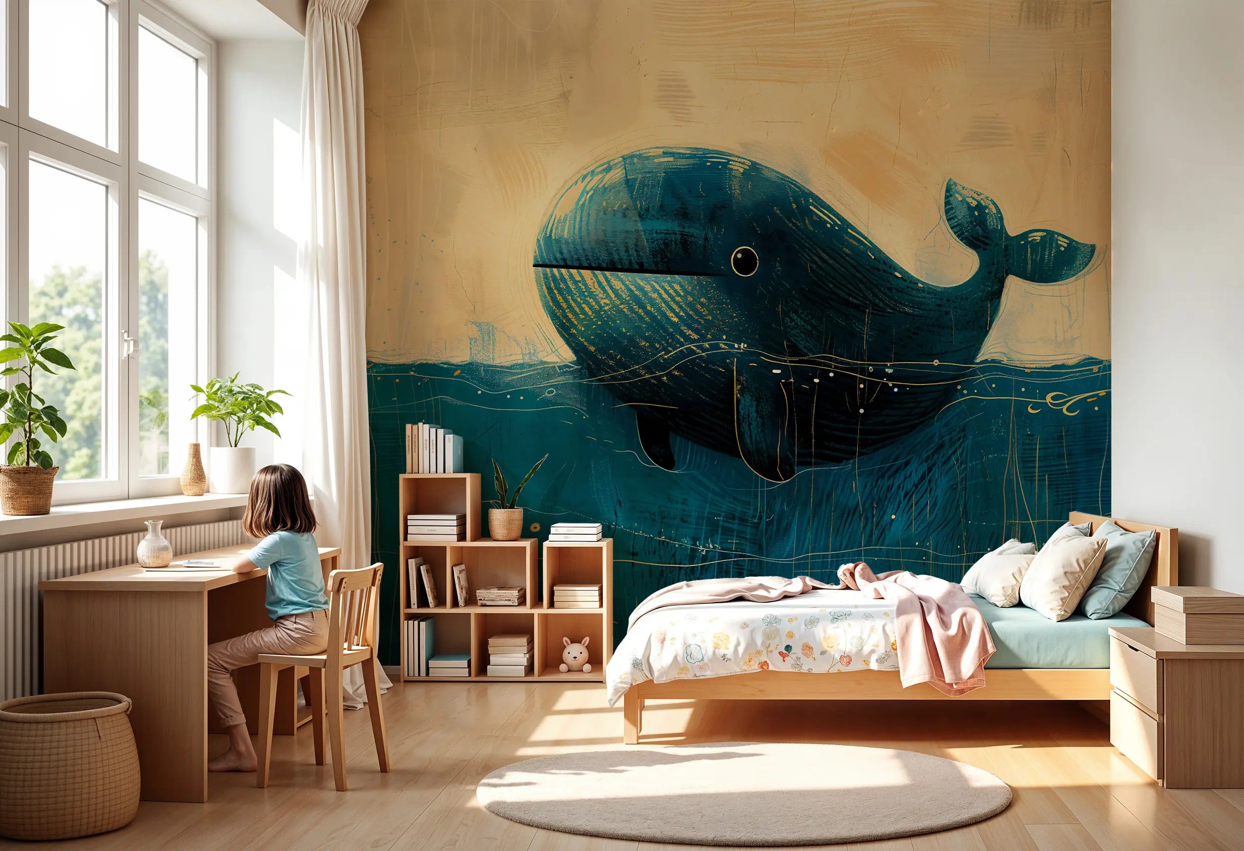 Whale underwater wall mural