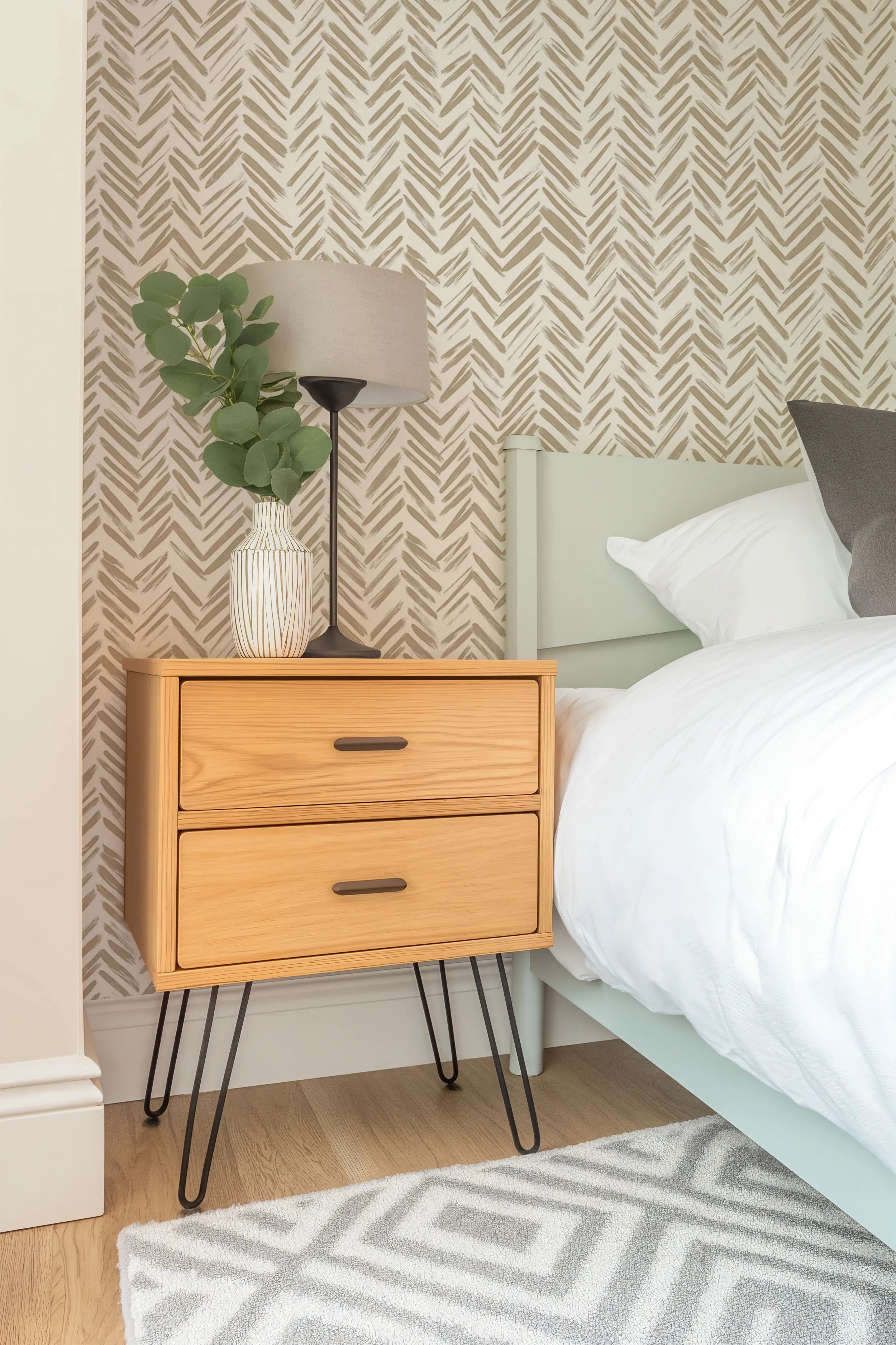 Peel and stick herringbone pattern