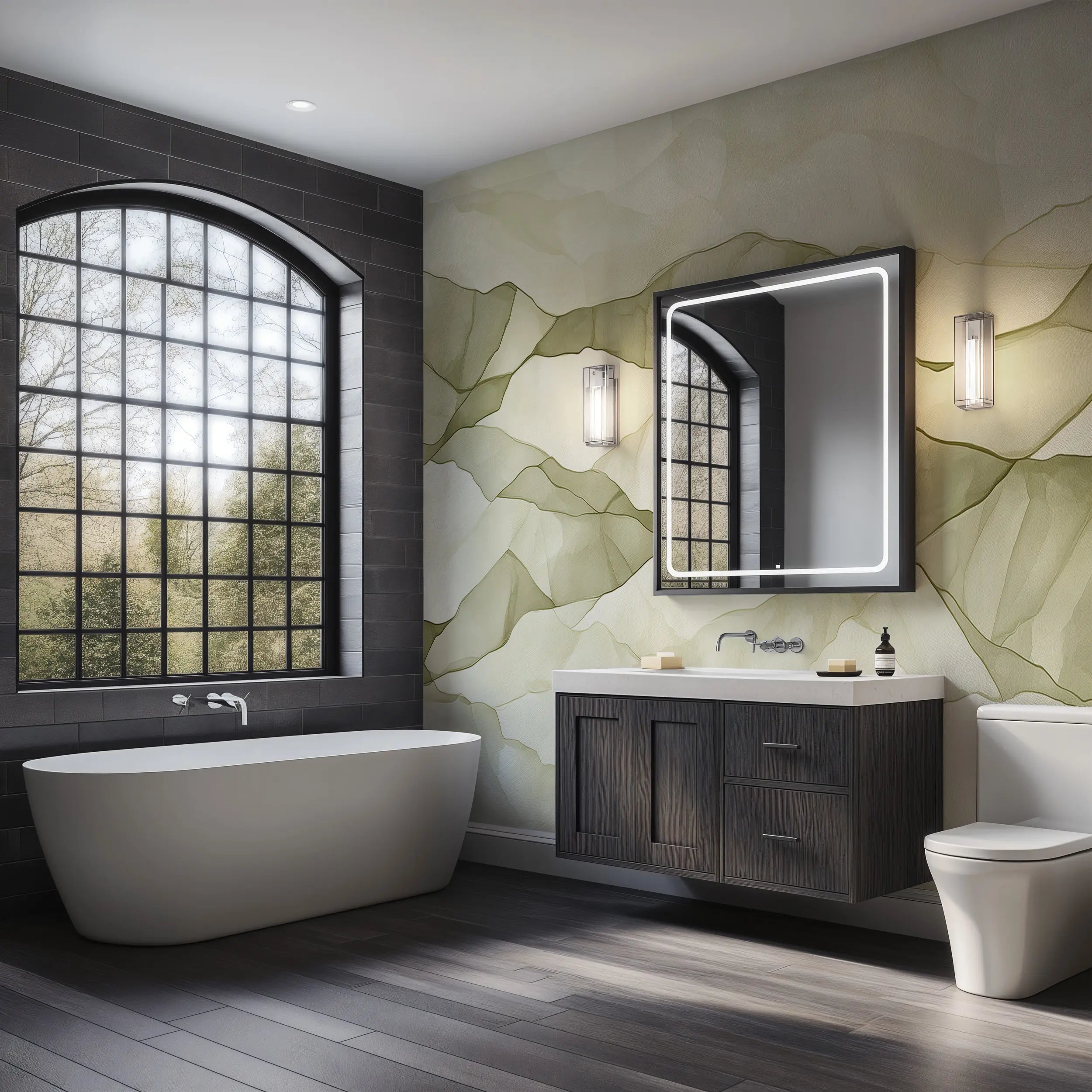 Green and beige accent wall mural