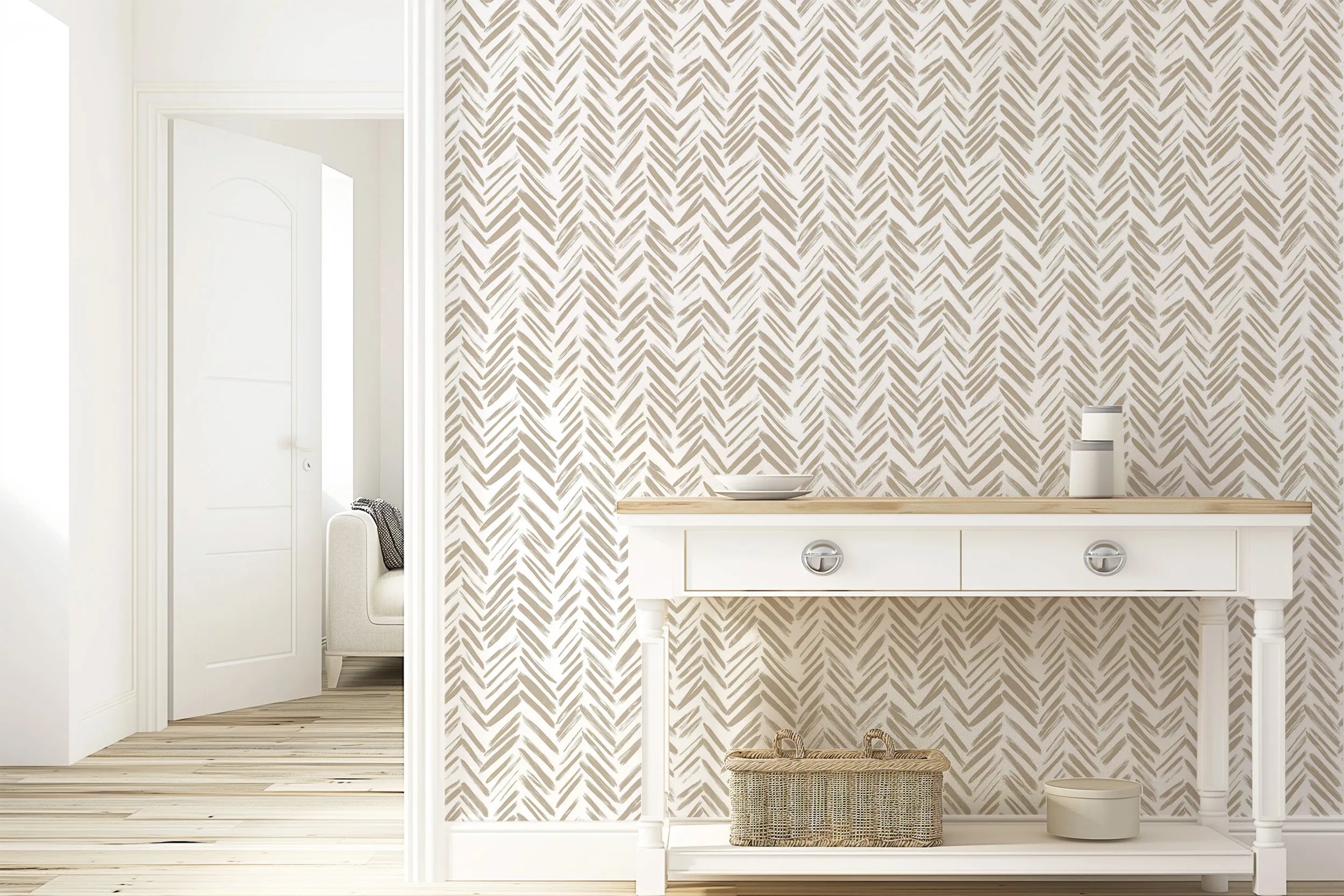Beige herringbone wallpaper pattern