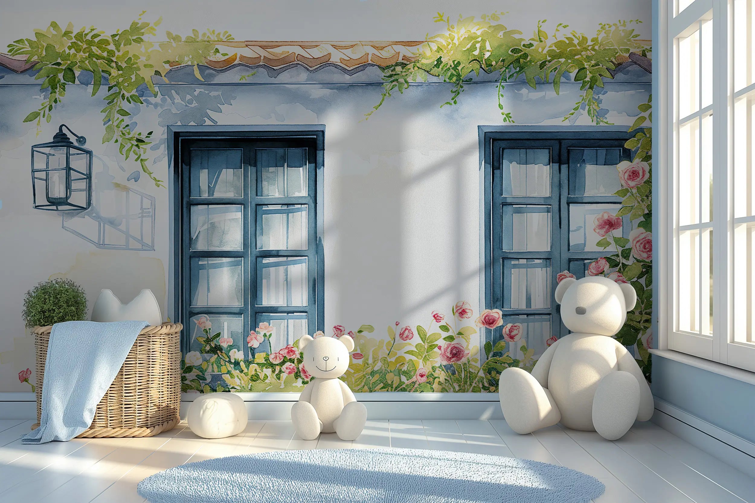 Watercolor rose garden kids wallpaper