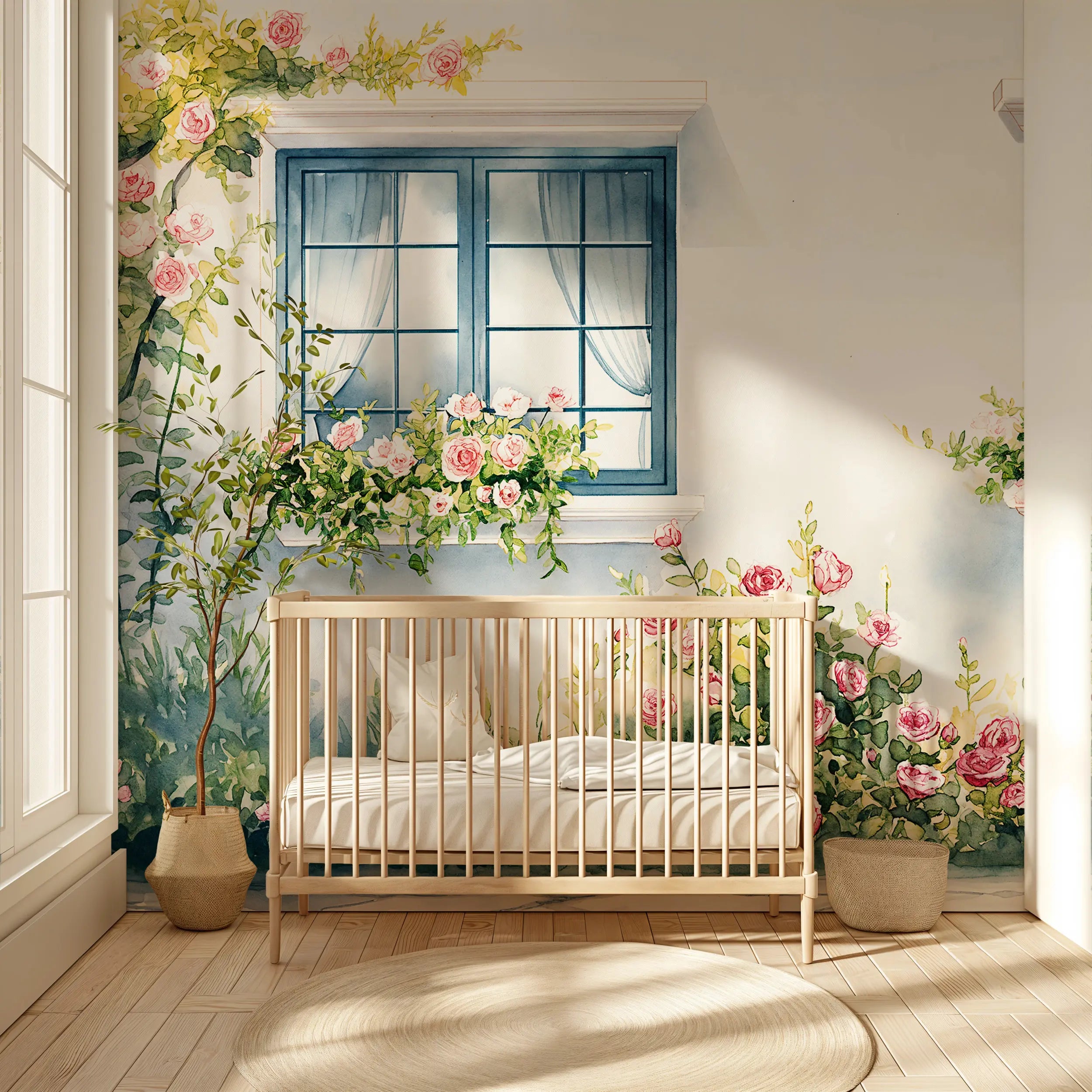Watercolour rose garden kids room decor