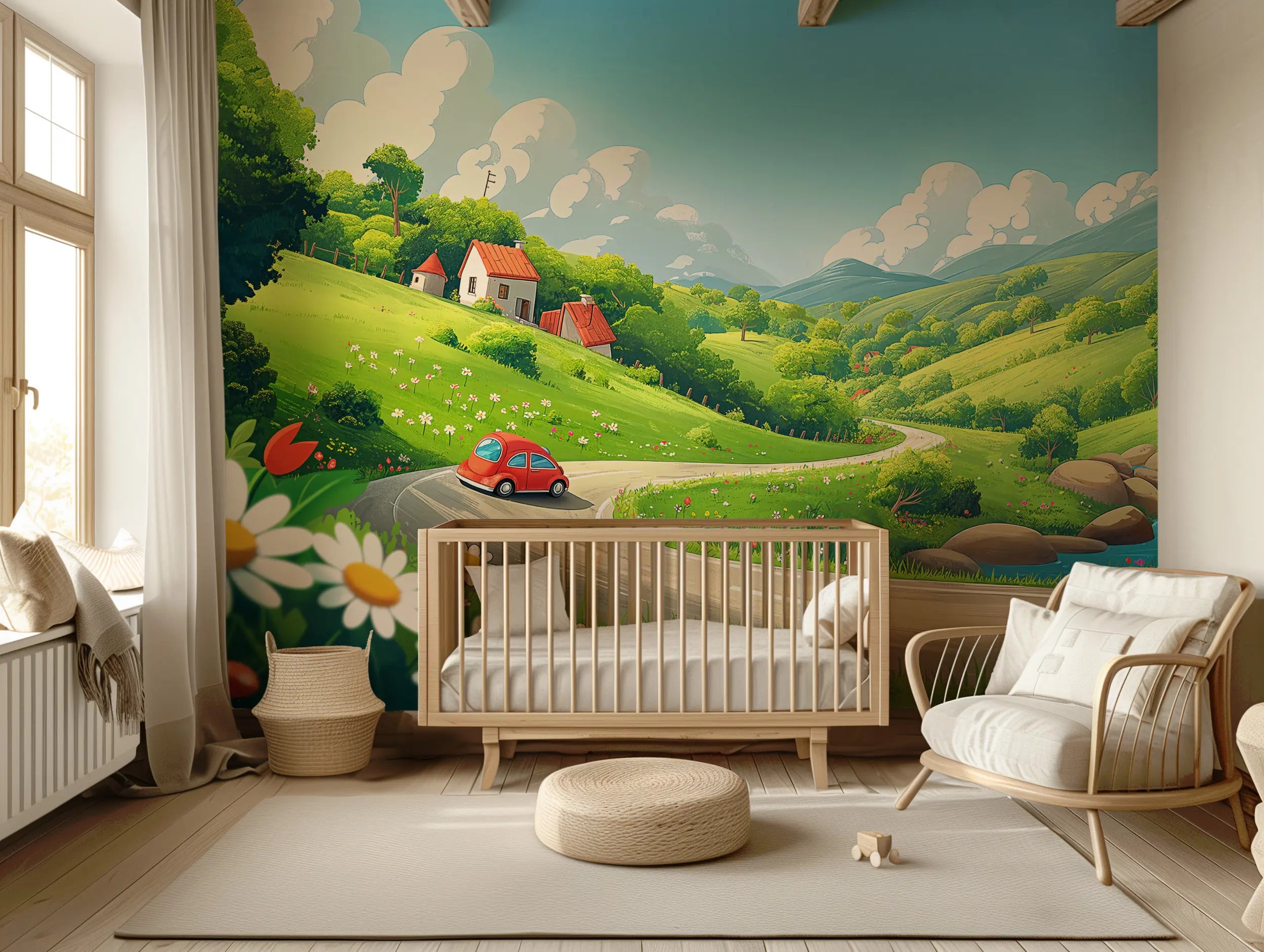 Cute countryside mural for children’s room