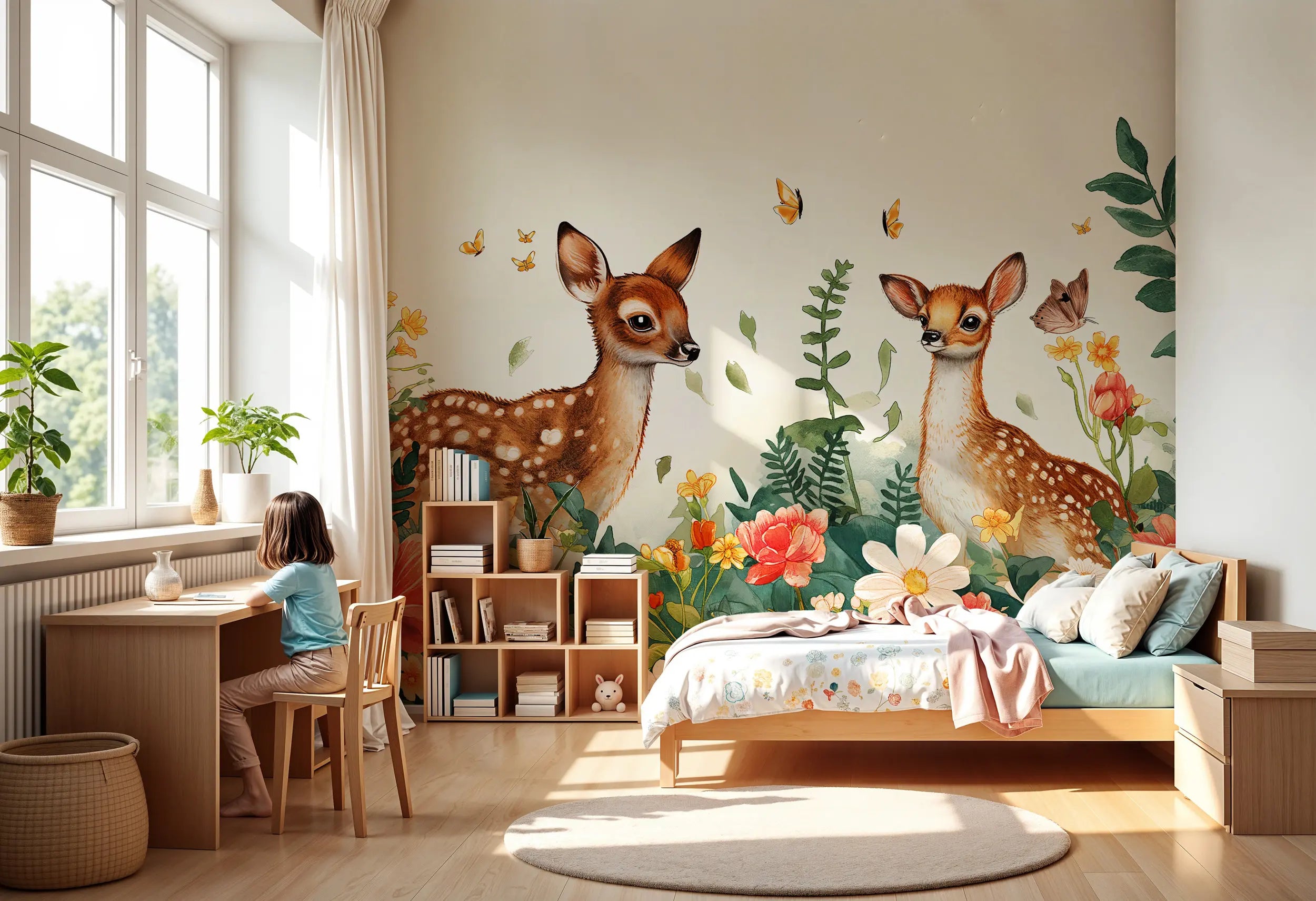 Deer and flowers nursery decor