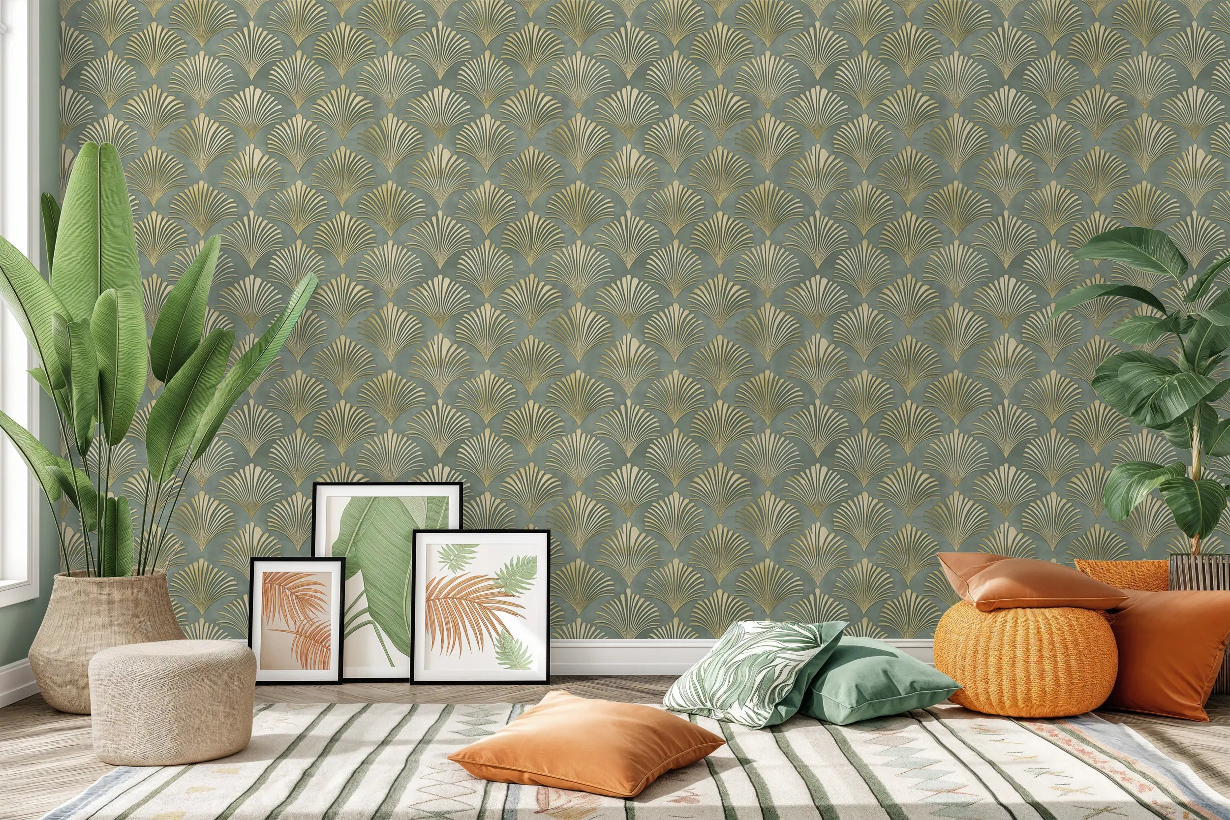Gold and olive wall covering