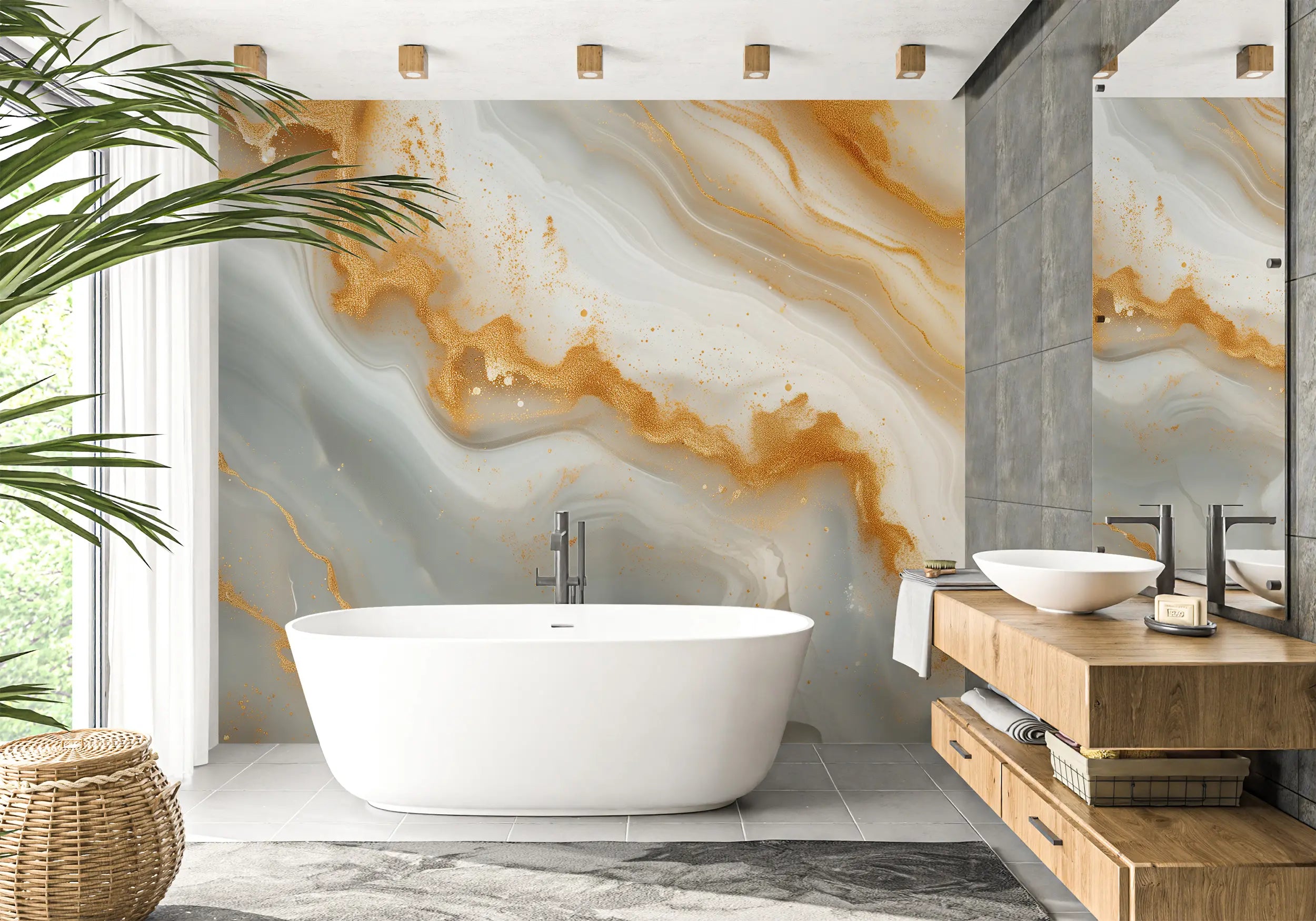 elegant white gold marble mural for bathroom