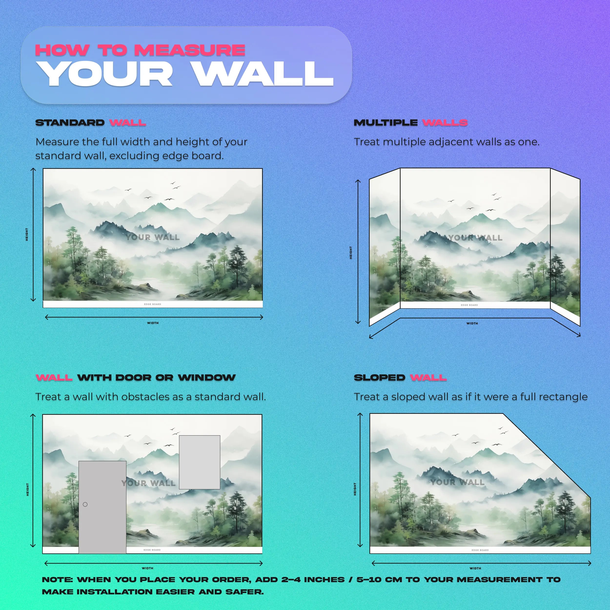 Renter-Friendly Watercolor Mountain Mural