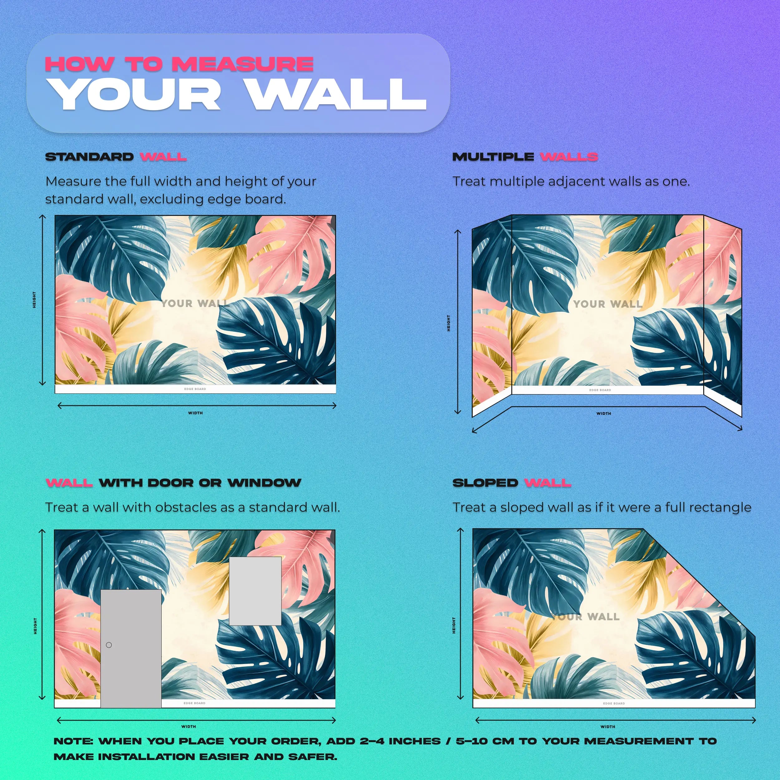 Custom tropical leaves mural