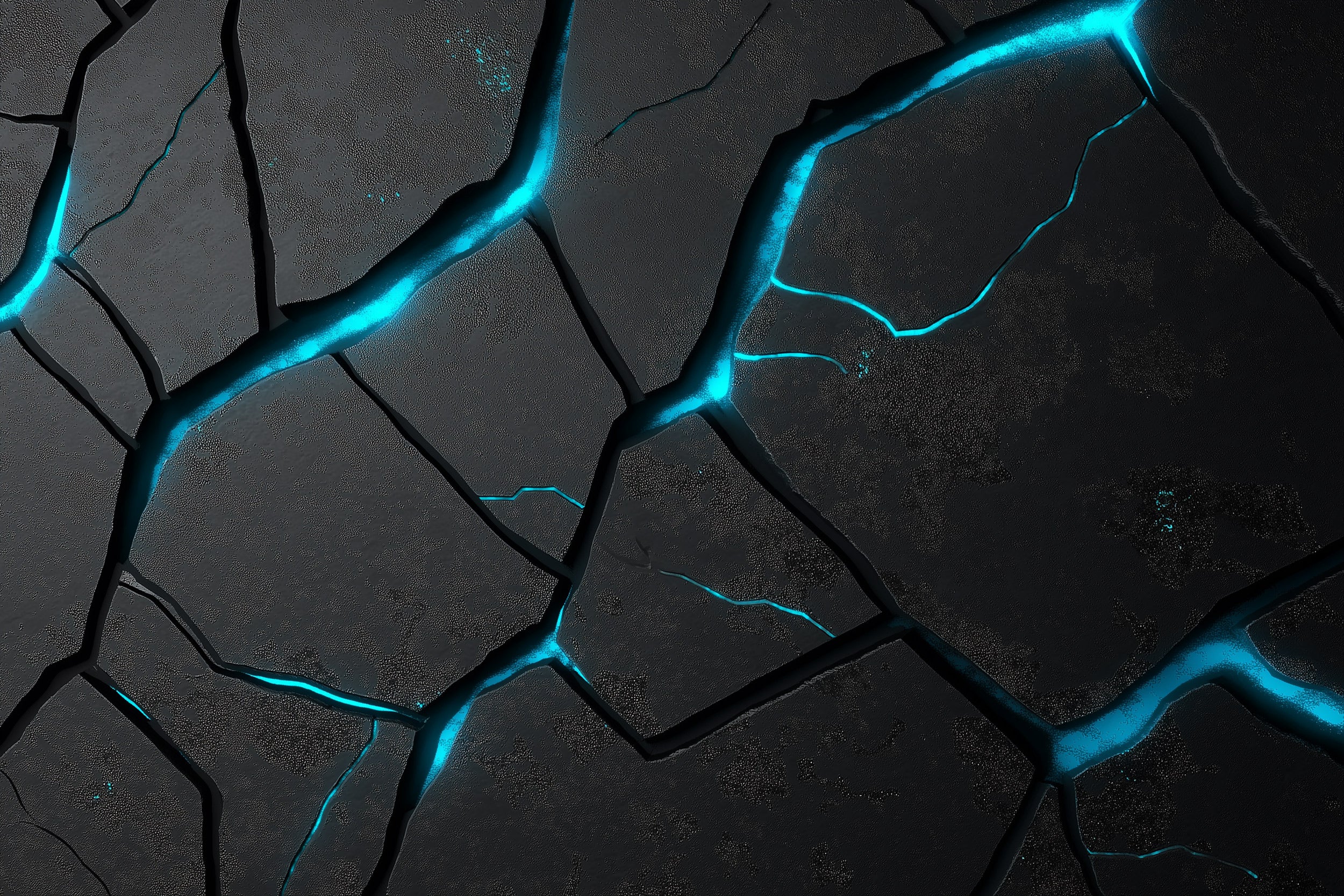 Cracked stone mural with cyan glow wall art in industrial futuristic style for bold accent walls with self-adhesive ease