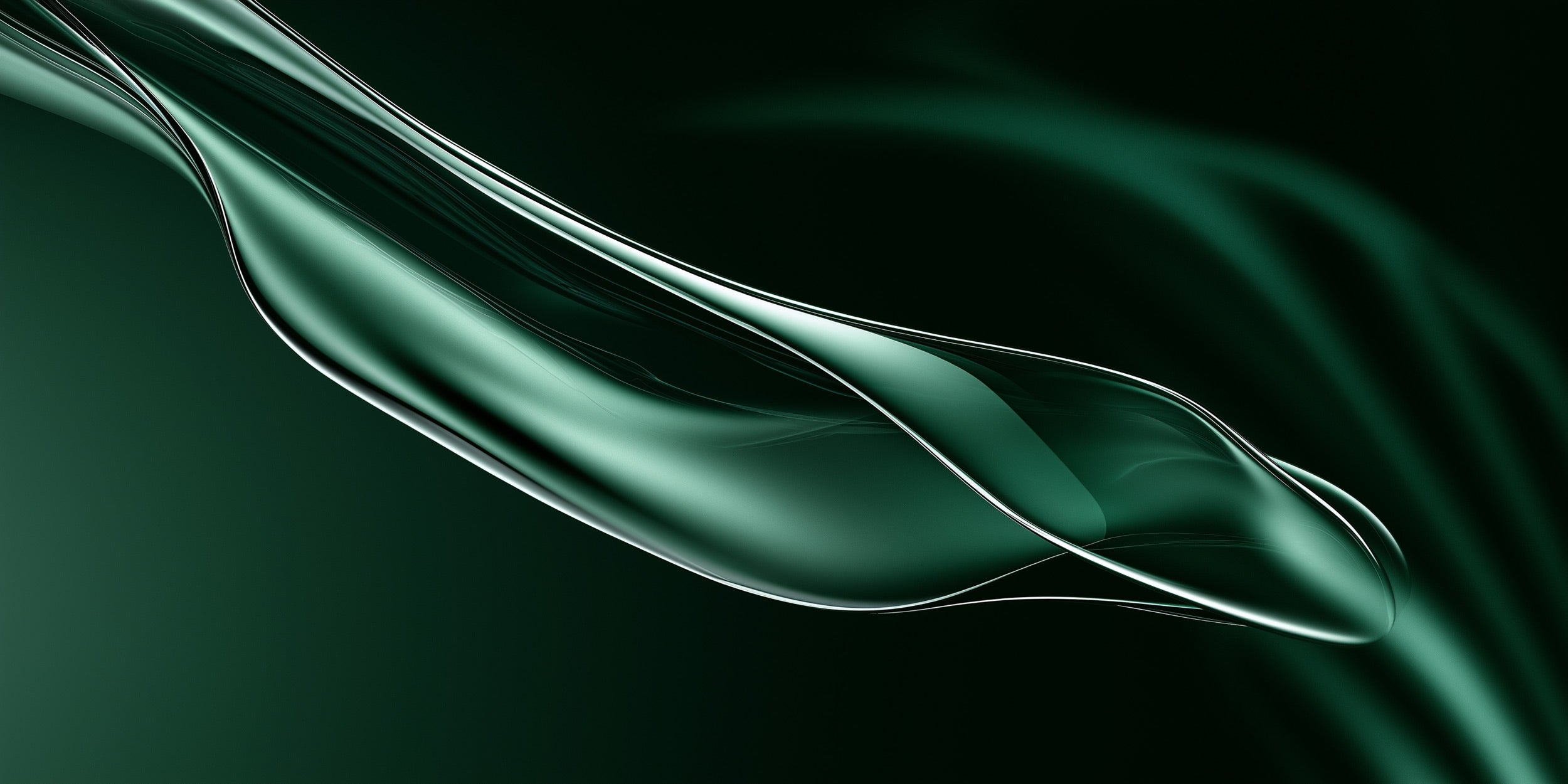 Emerald abstract flow mural with liquid curves in a modern green wall art scene for living spaces