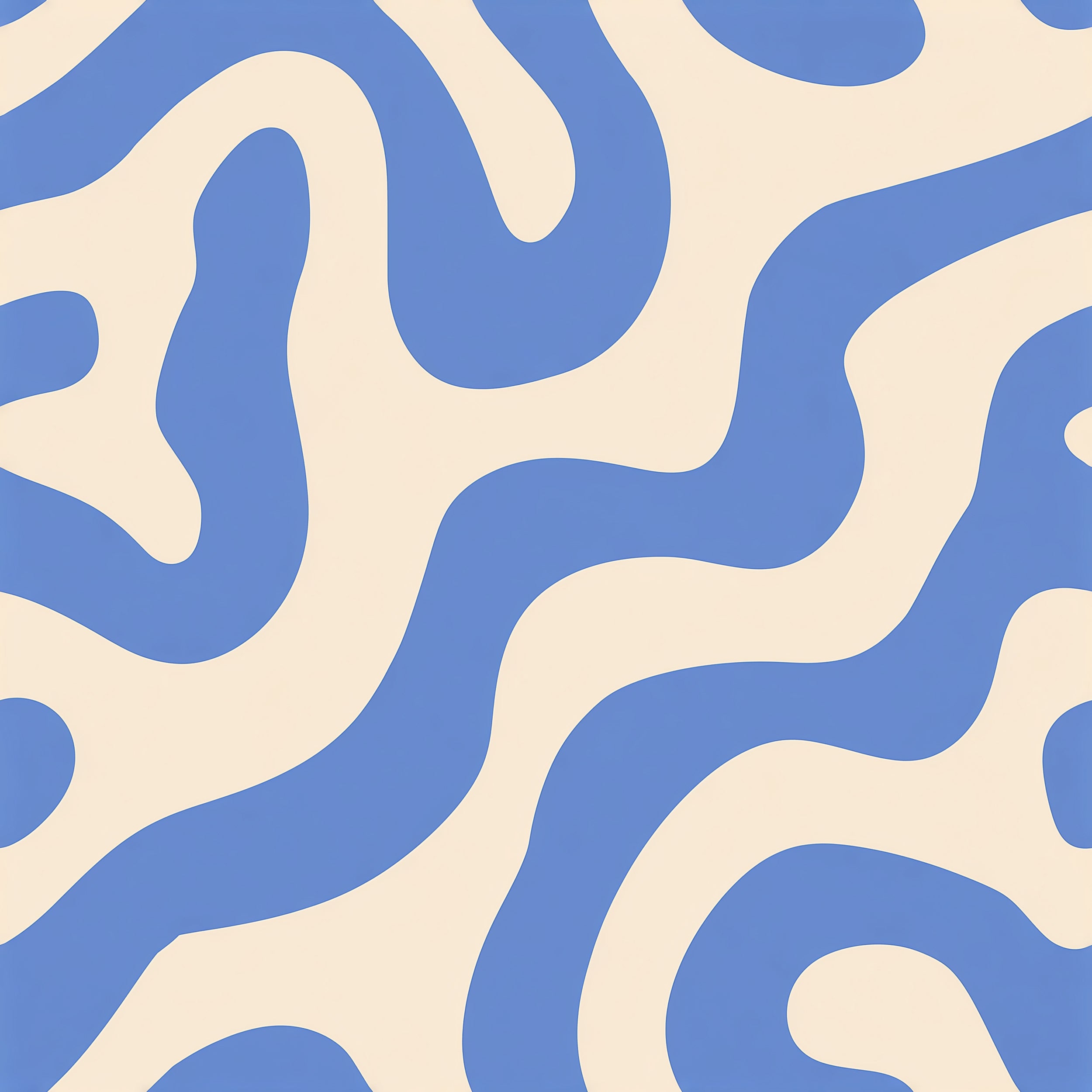 Abstract swirl wallpaper in blue and beige with flowing organic curves for modern living spaces