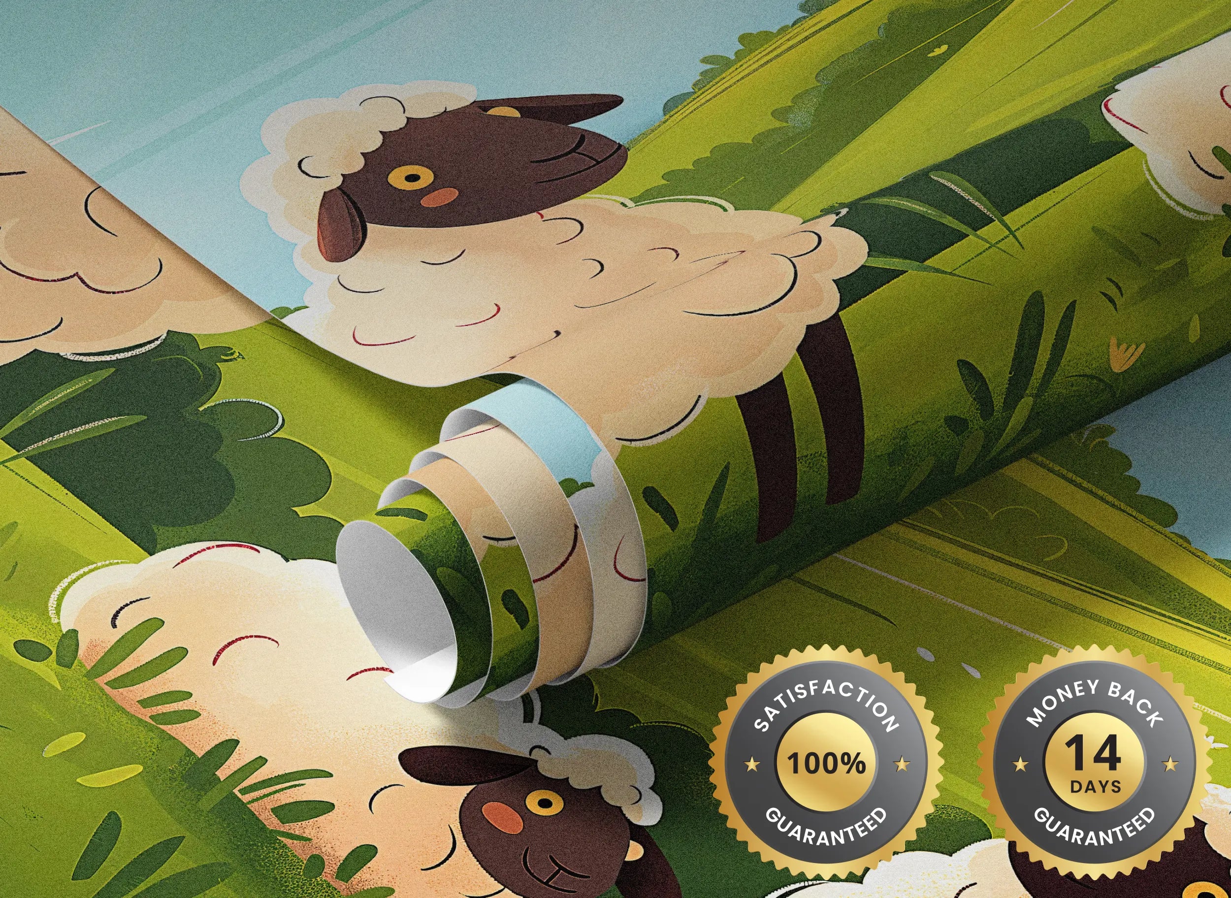 Cute sheep mural for children’s room