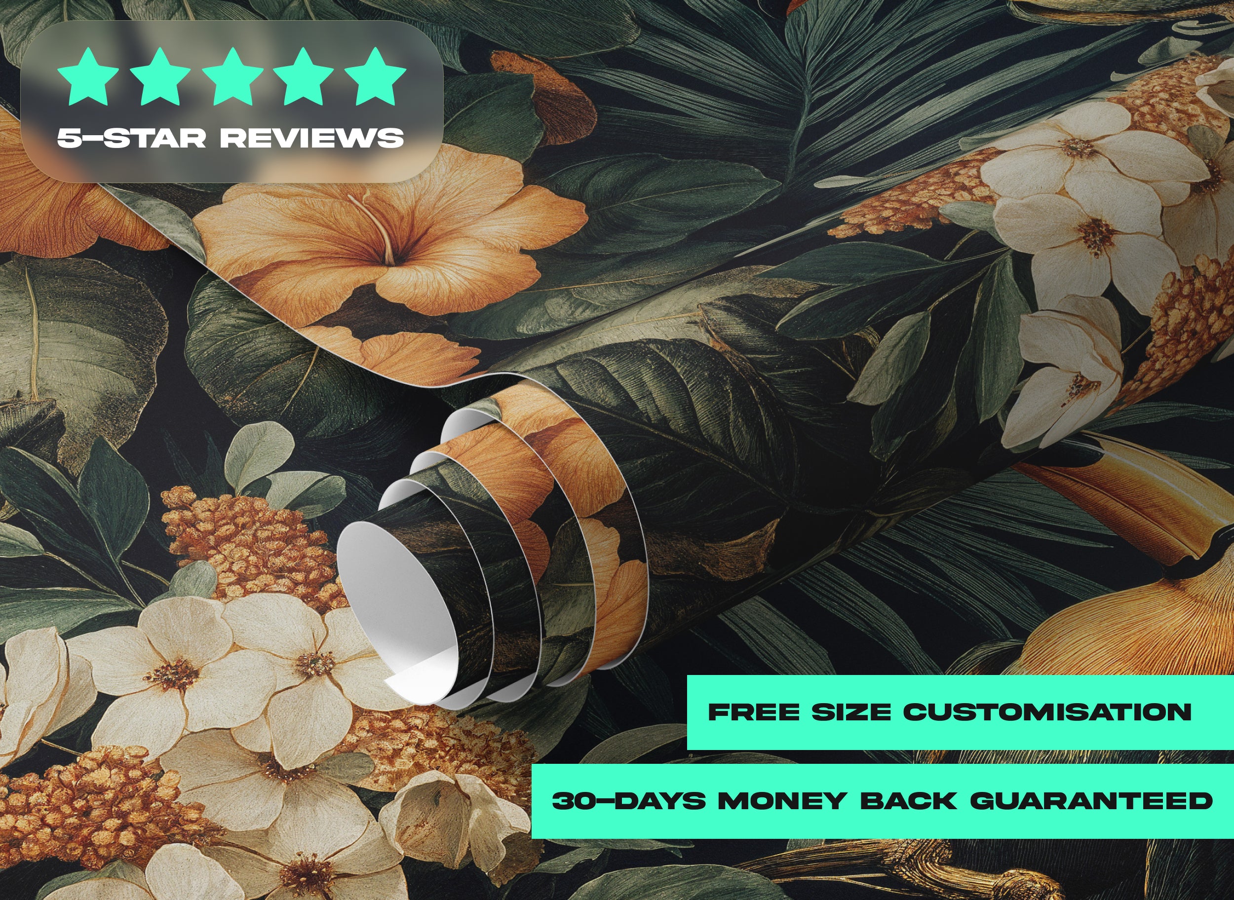 Tropical toucan mural with vibrant hibiscus and green foliage in a peel and stick self-adhesive design for living room decor