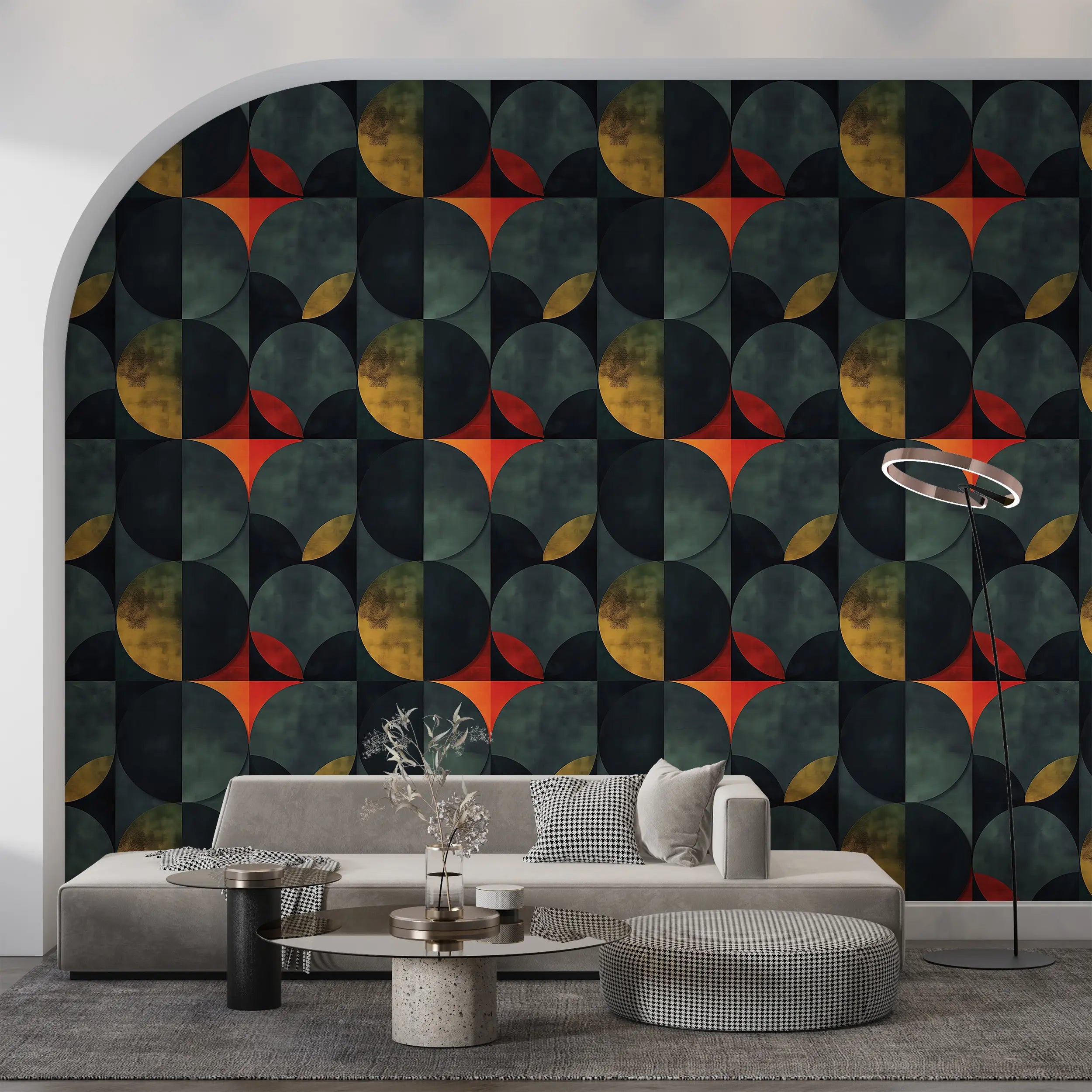 Dark Green Geometric Circles Peel and Stick Wallpaper