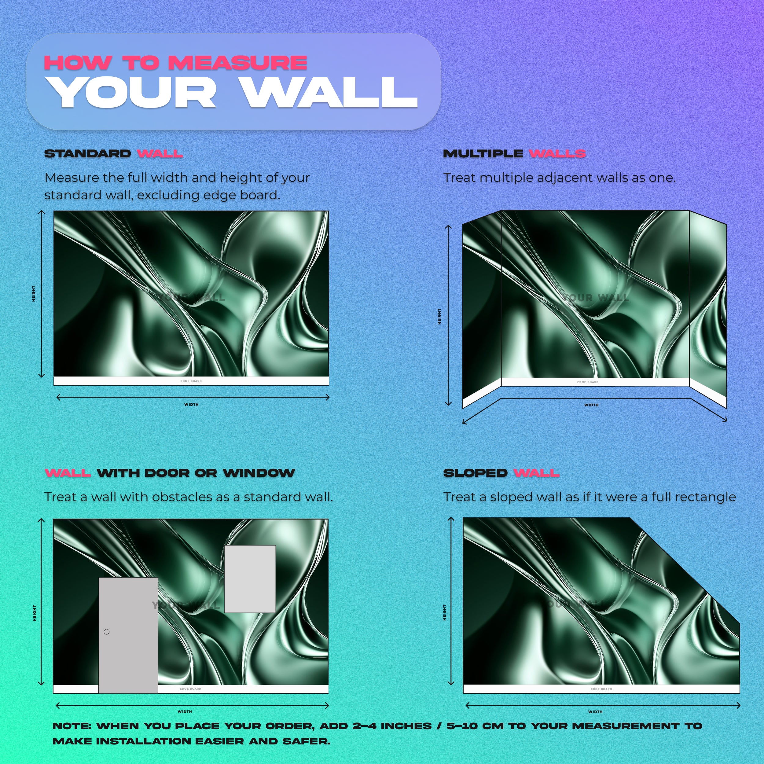 Emerald liquid metal abstract mural with flowing green tones, peel and stick; modern wall art for living room or office with