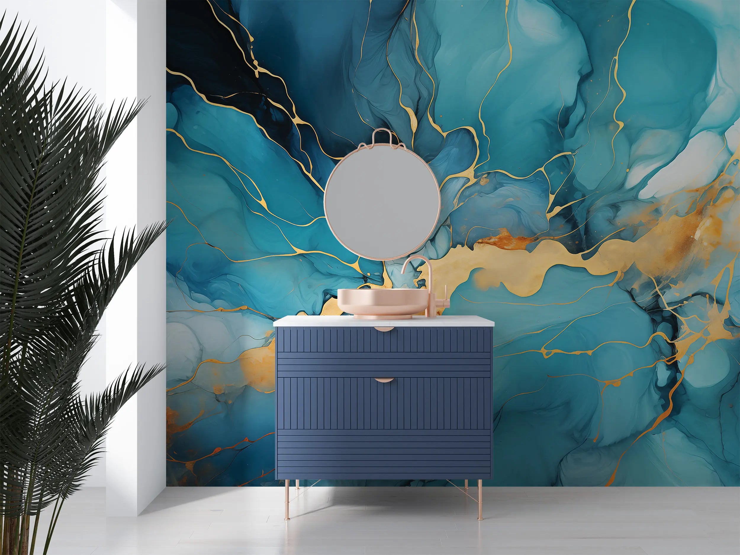 		Contemporary Blue and Gold Peel & Stick Mural