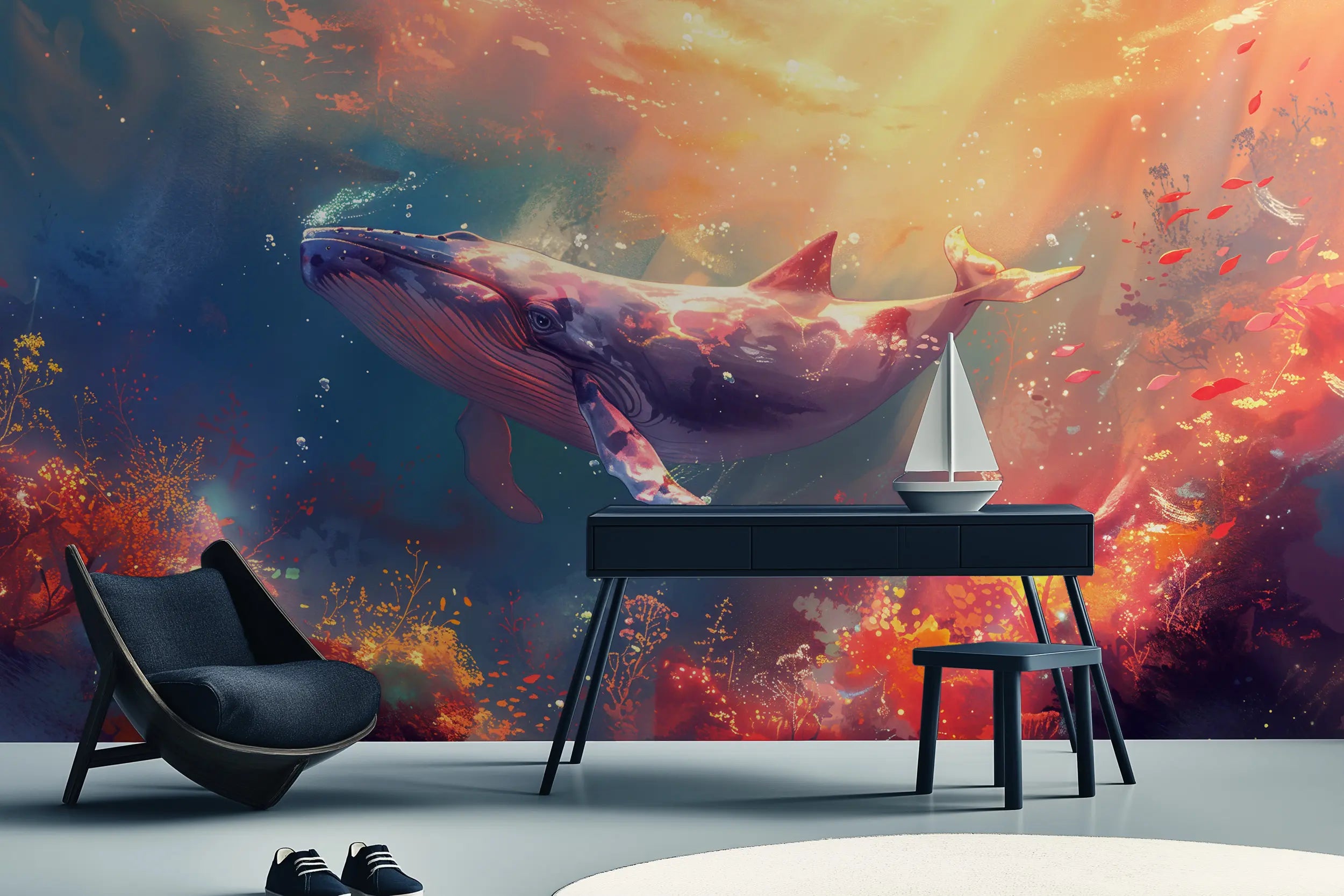 Nursery room whale mural decor