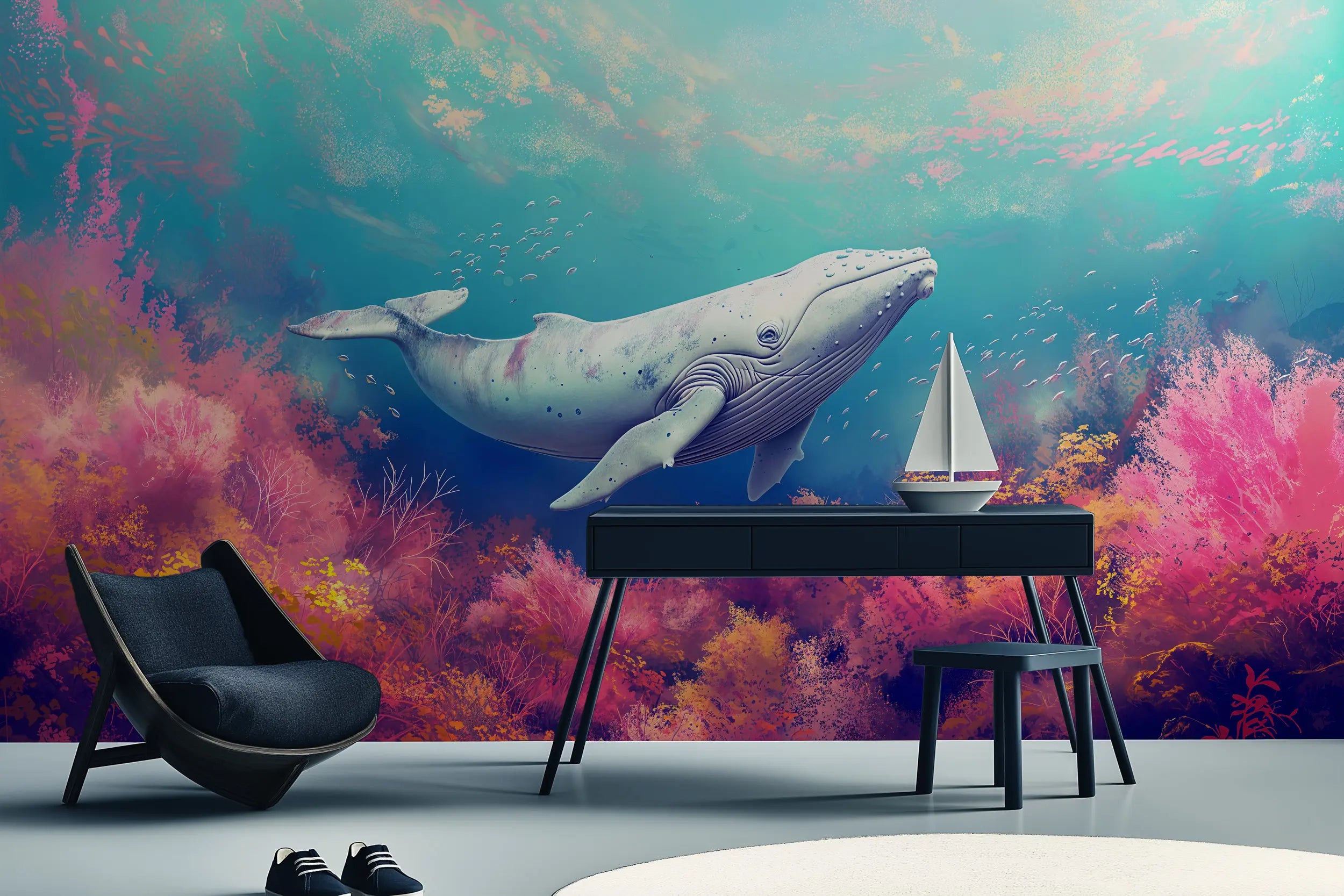Nursery room whale mural decor