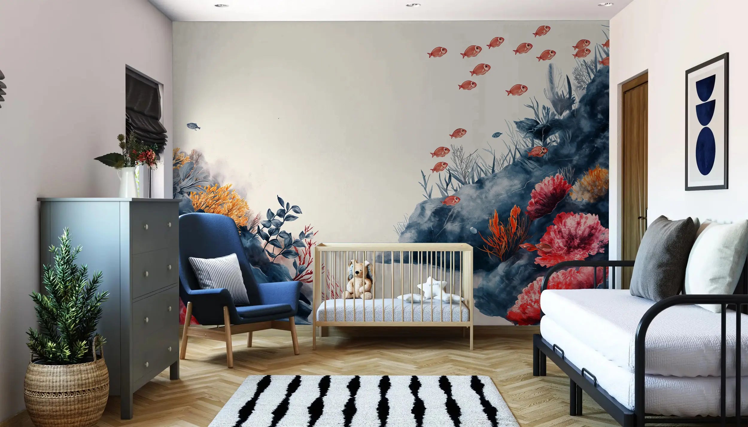 Nursery room coral reef mural decor
