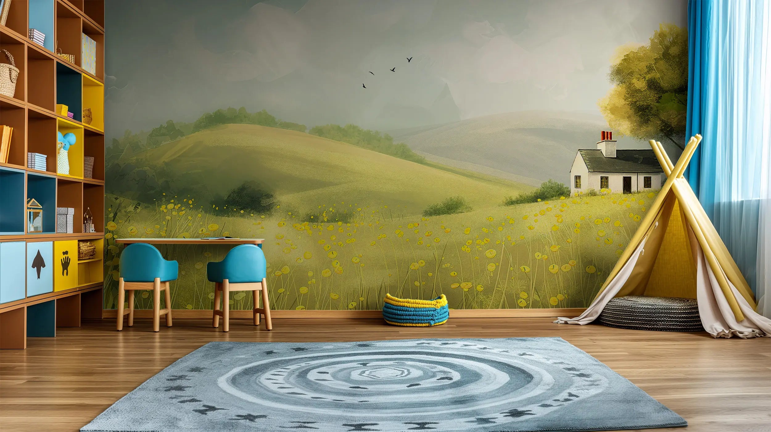 Peel and stick English countryside mural for kid's room