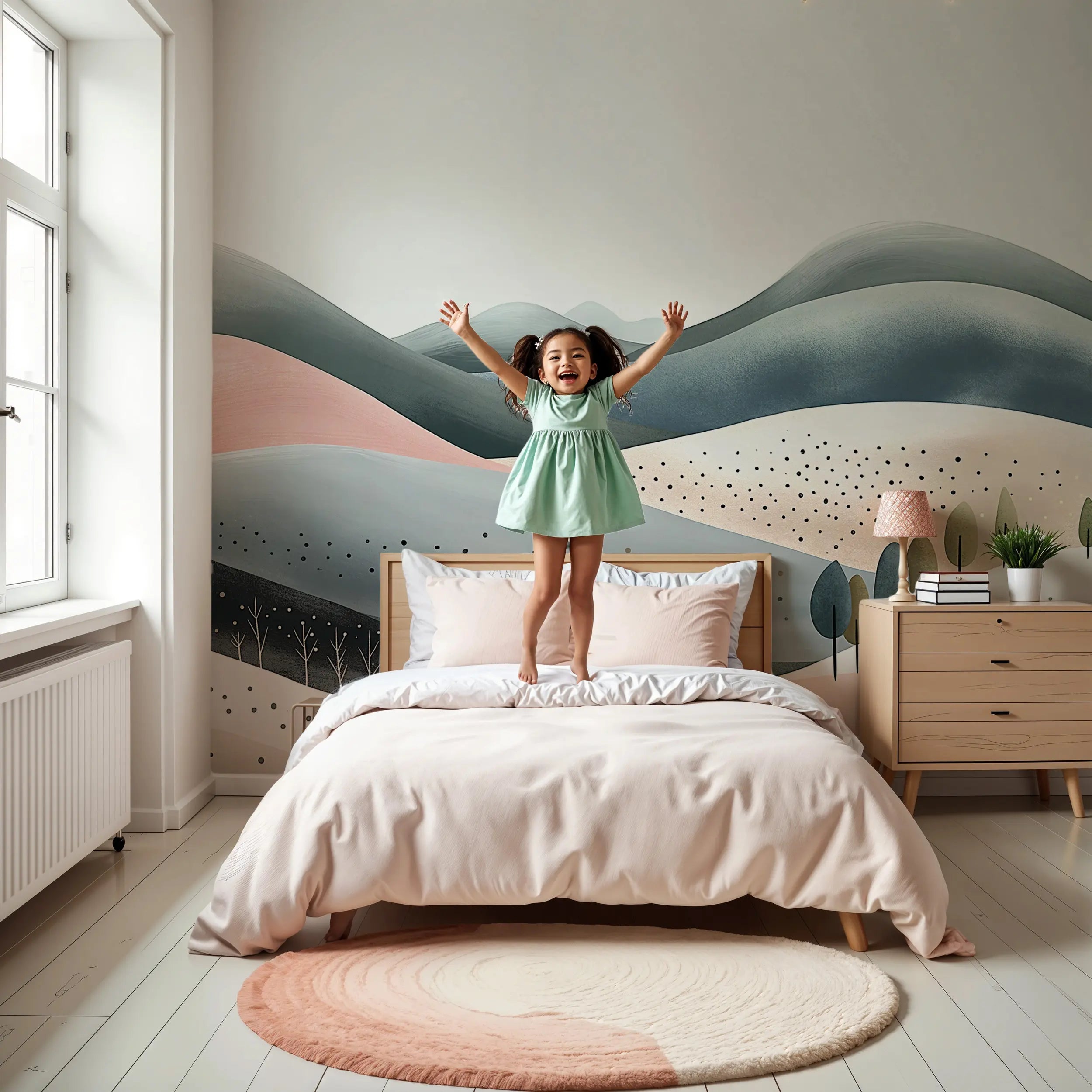 Repositionable watercolour landscape for children’s room