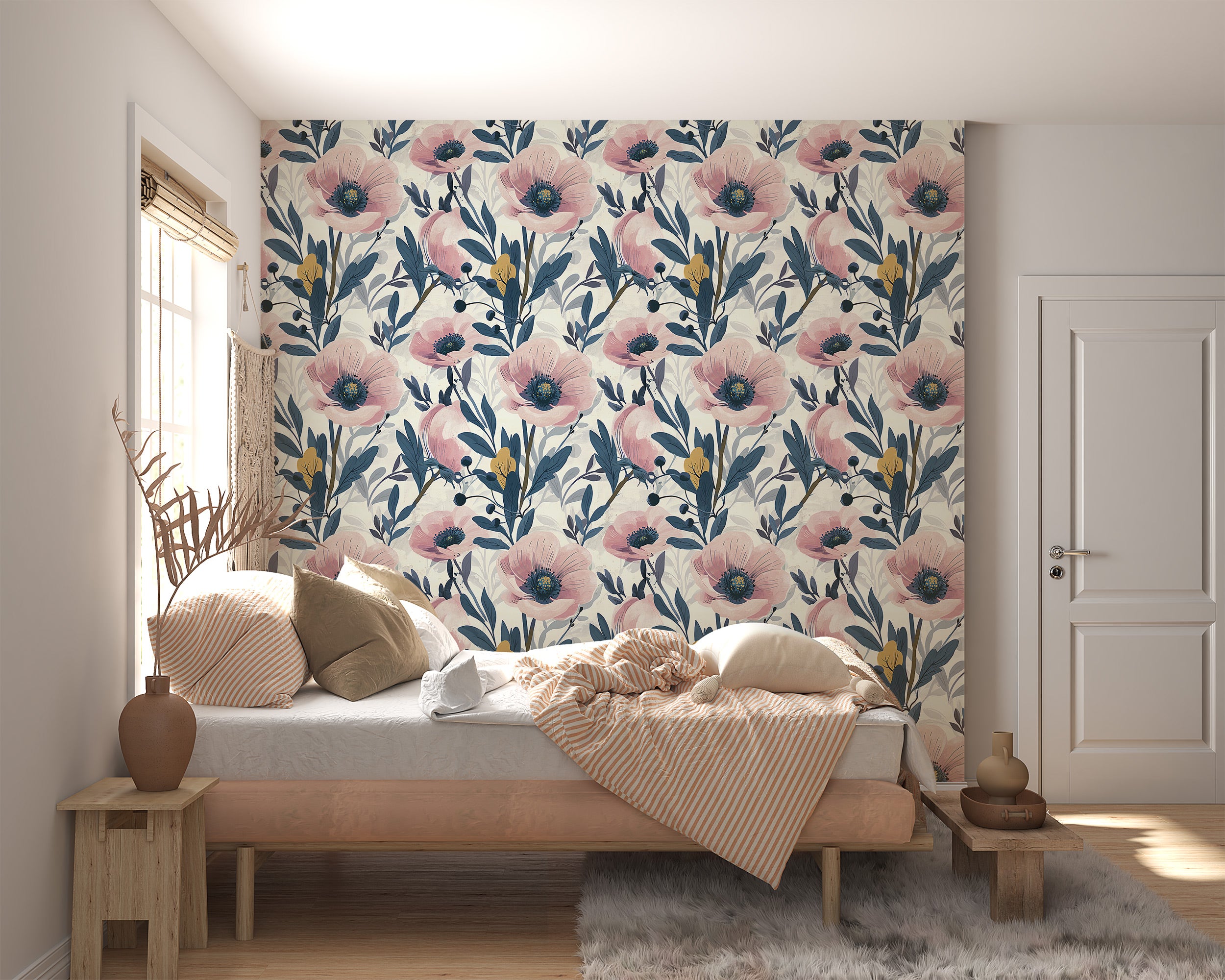 Pink flower self-adhesive wallpaper