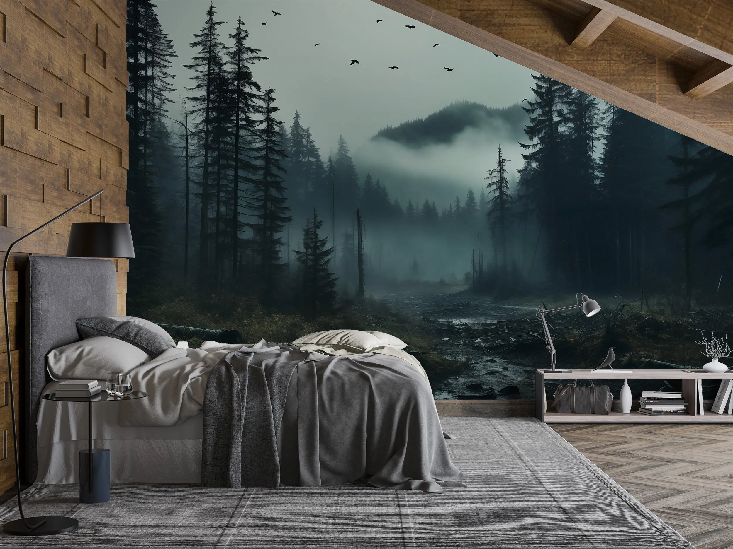 Misty Forest Landscape Wall Mural