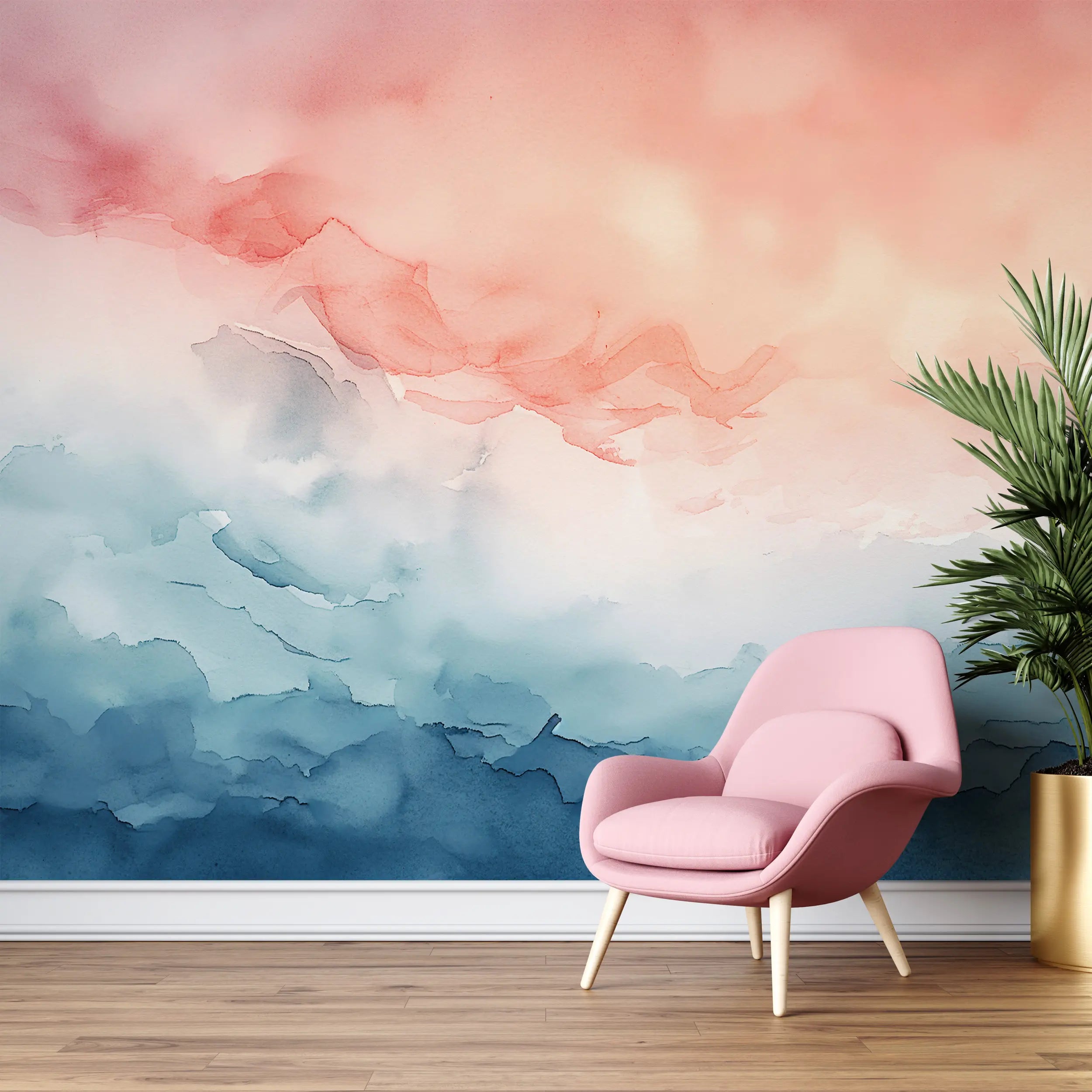 modern watercolor abstract mural