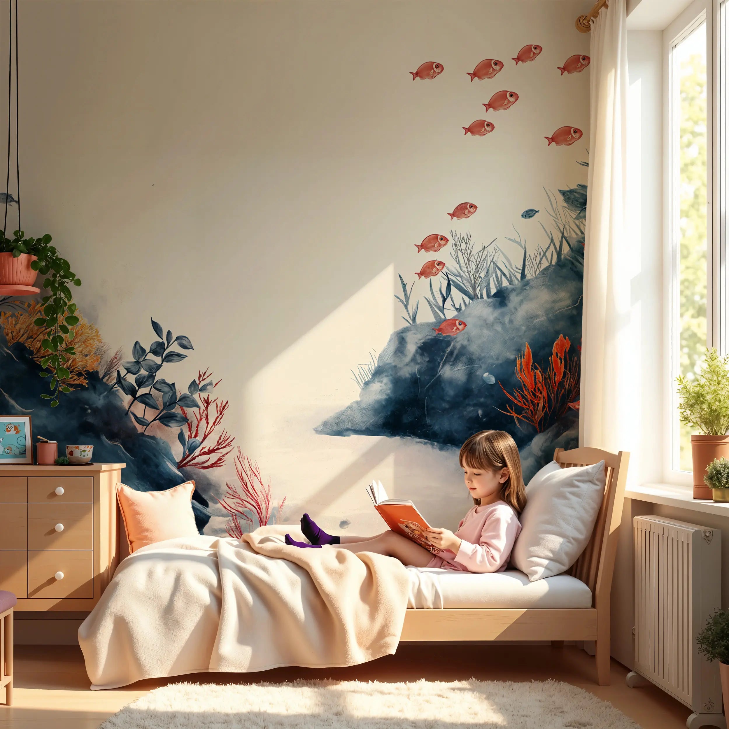 Peel and stick coral reef mural