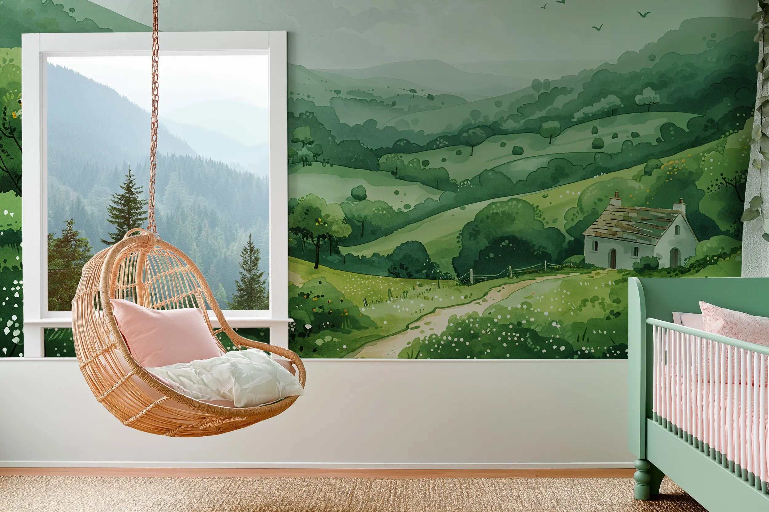 Nursery room countryside mural decor