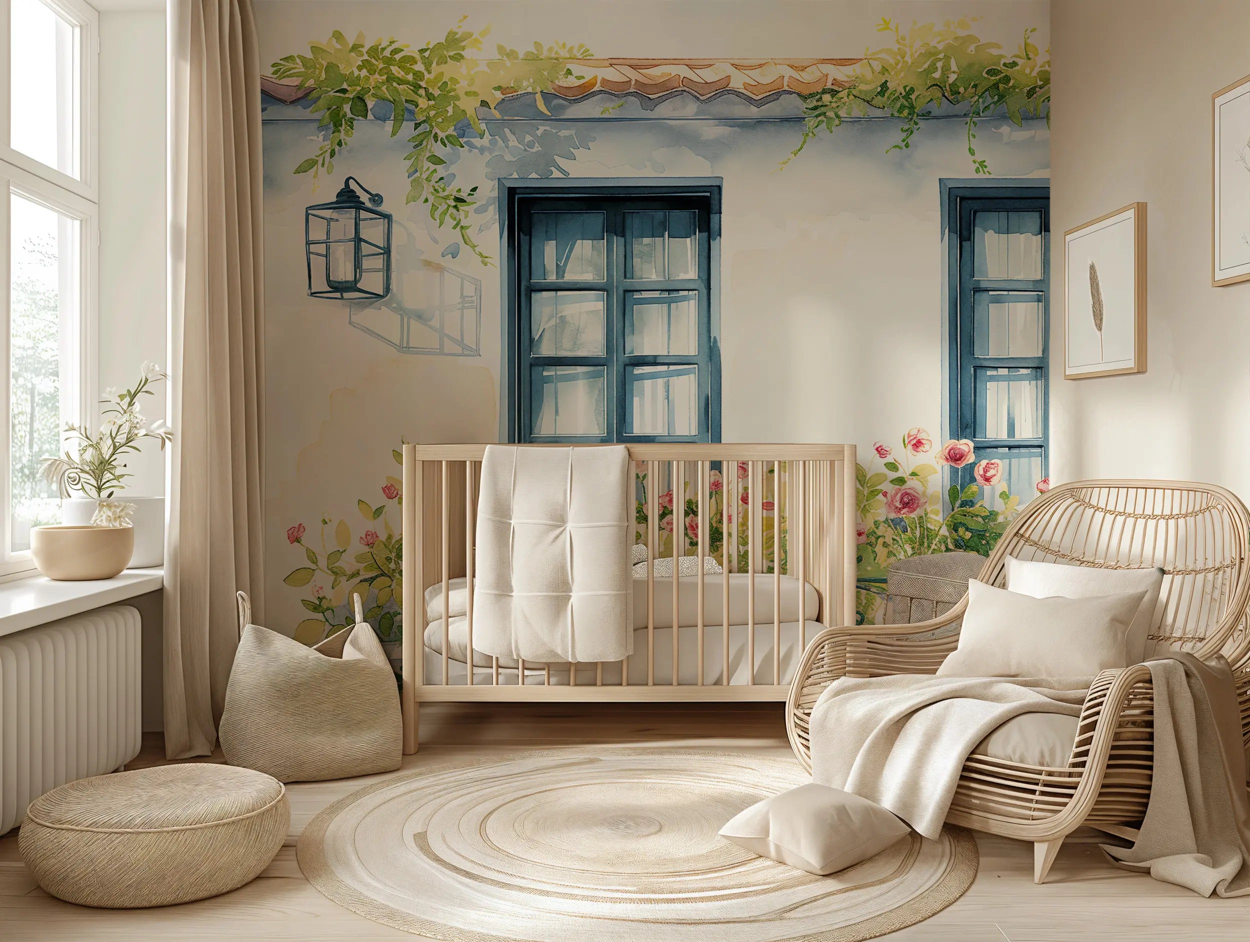 Nursery room pink rose wall deco