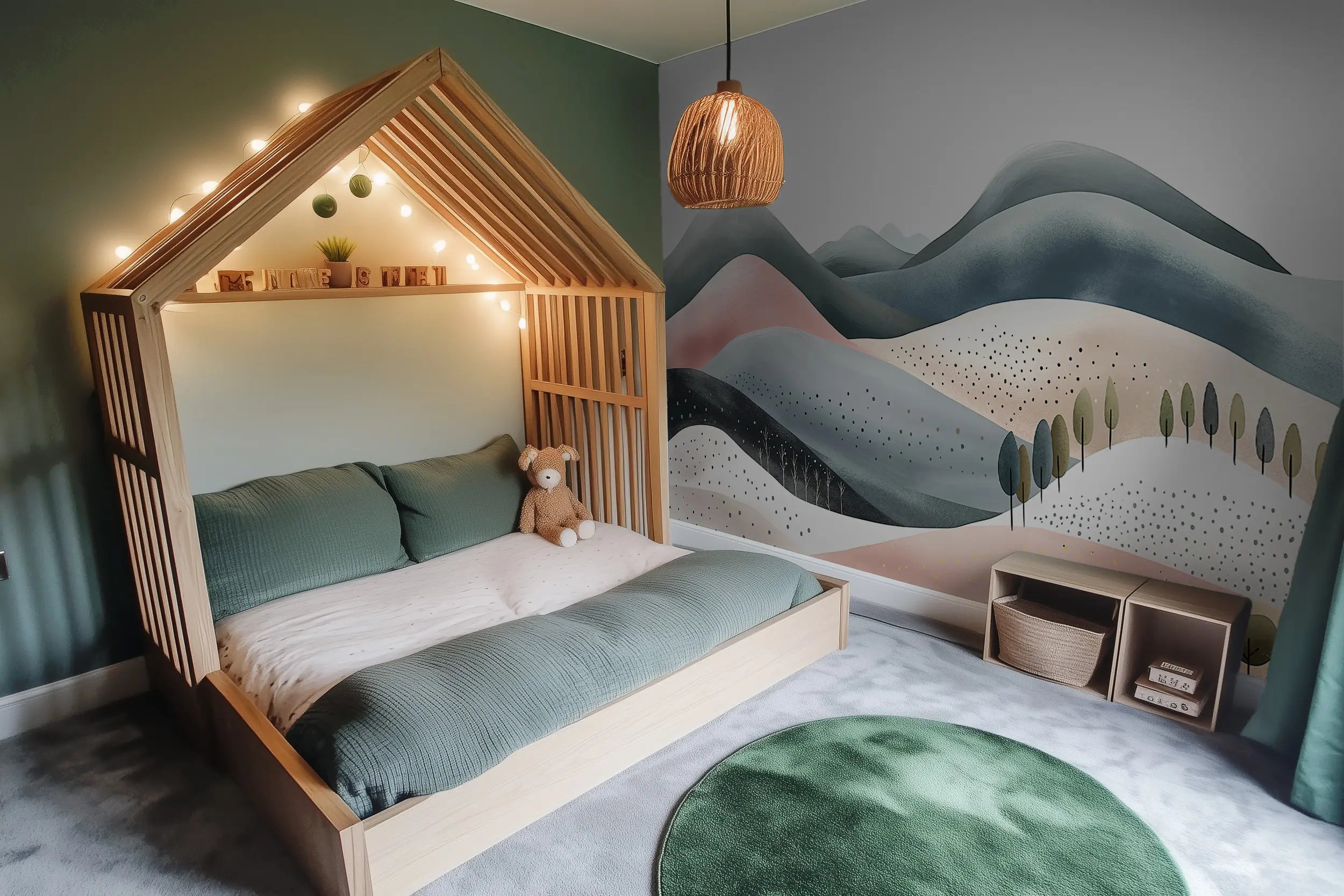 Modern nursery decor with pastel hills